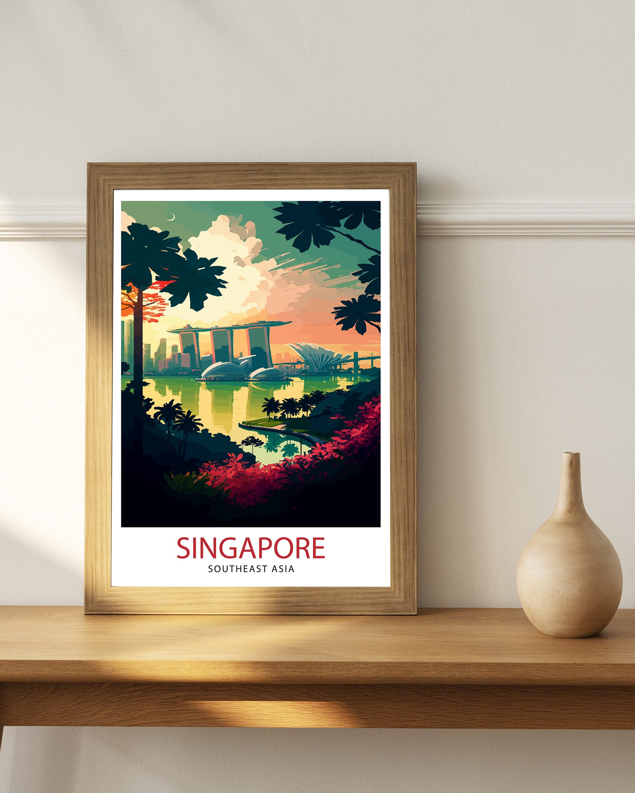 Singapore Skyline Travel Print, Cityscape Art