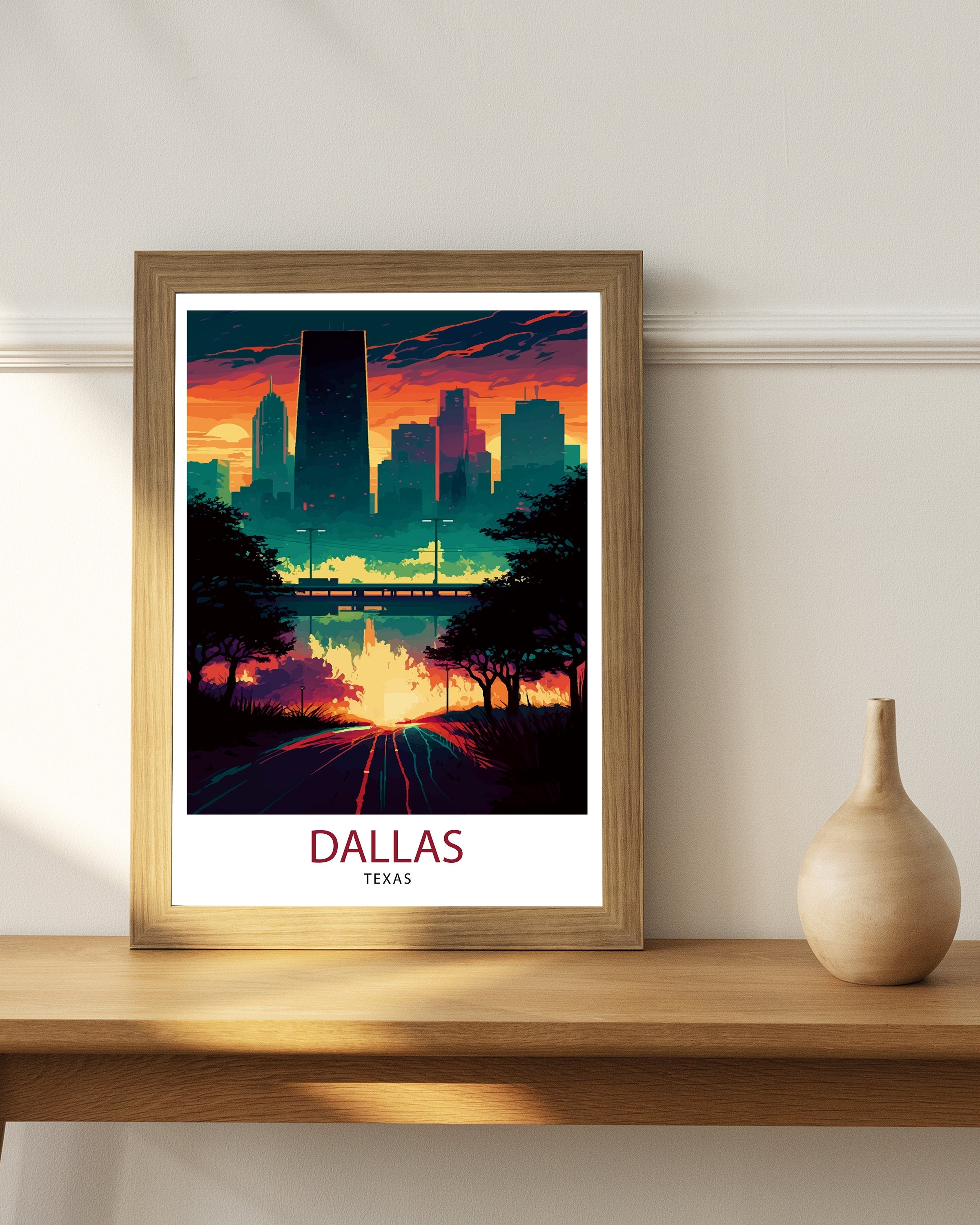 Dallas Texas Travel Poster | Sunset Skyline Art Print