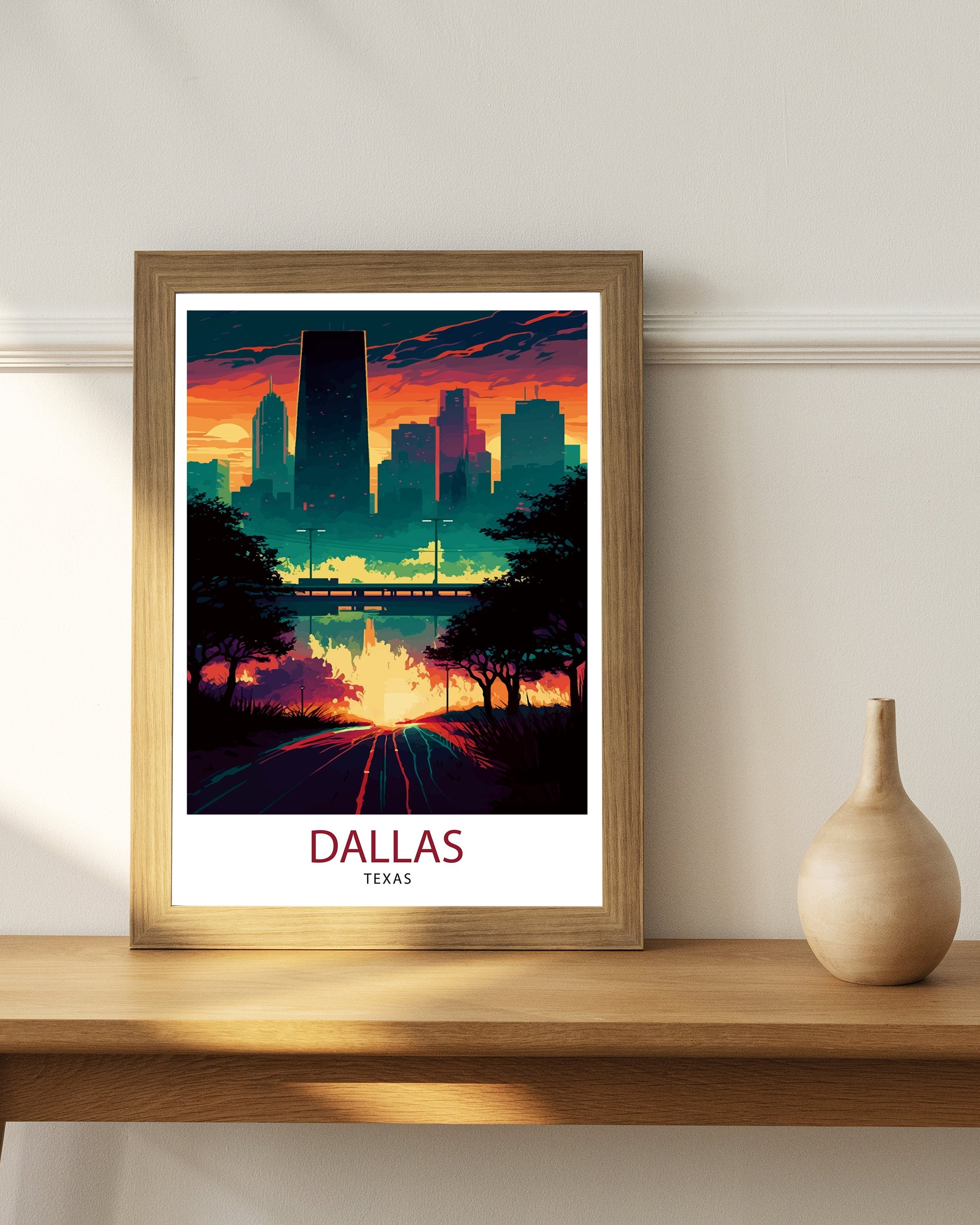 Dallas Texas Travel Poster | Sunset Skyline Art Print