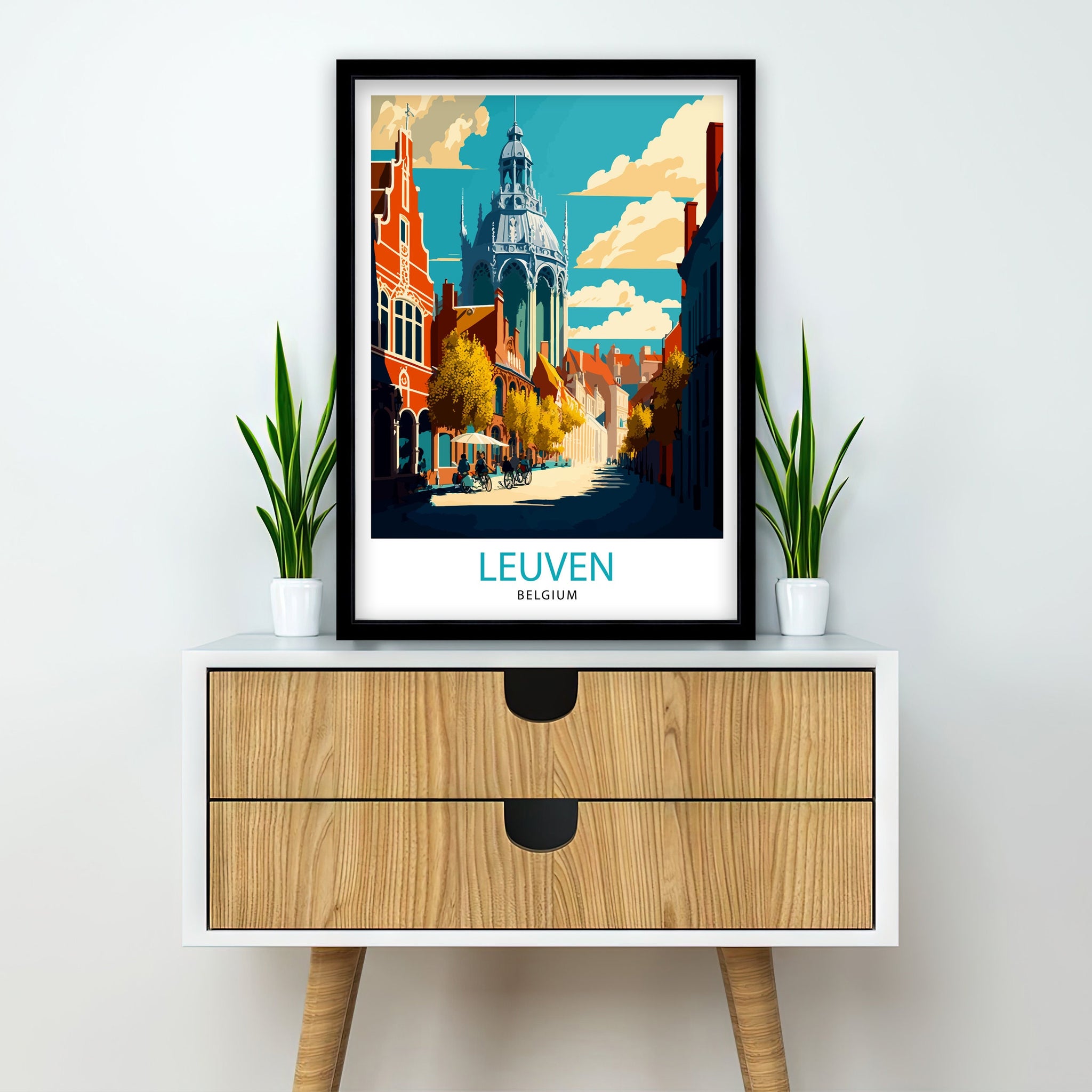 Leuven Belgium Illustration Print, Travel Home Decor