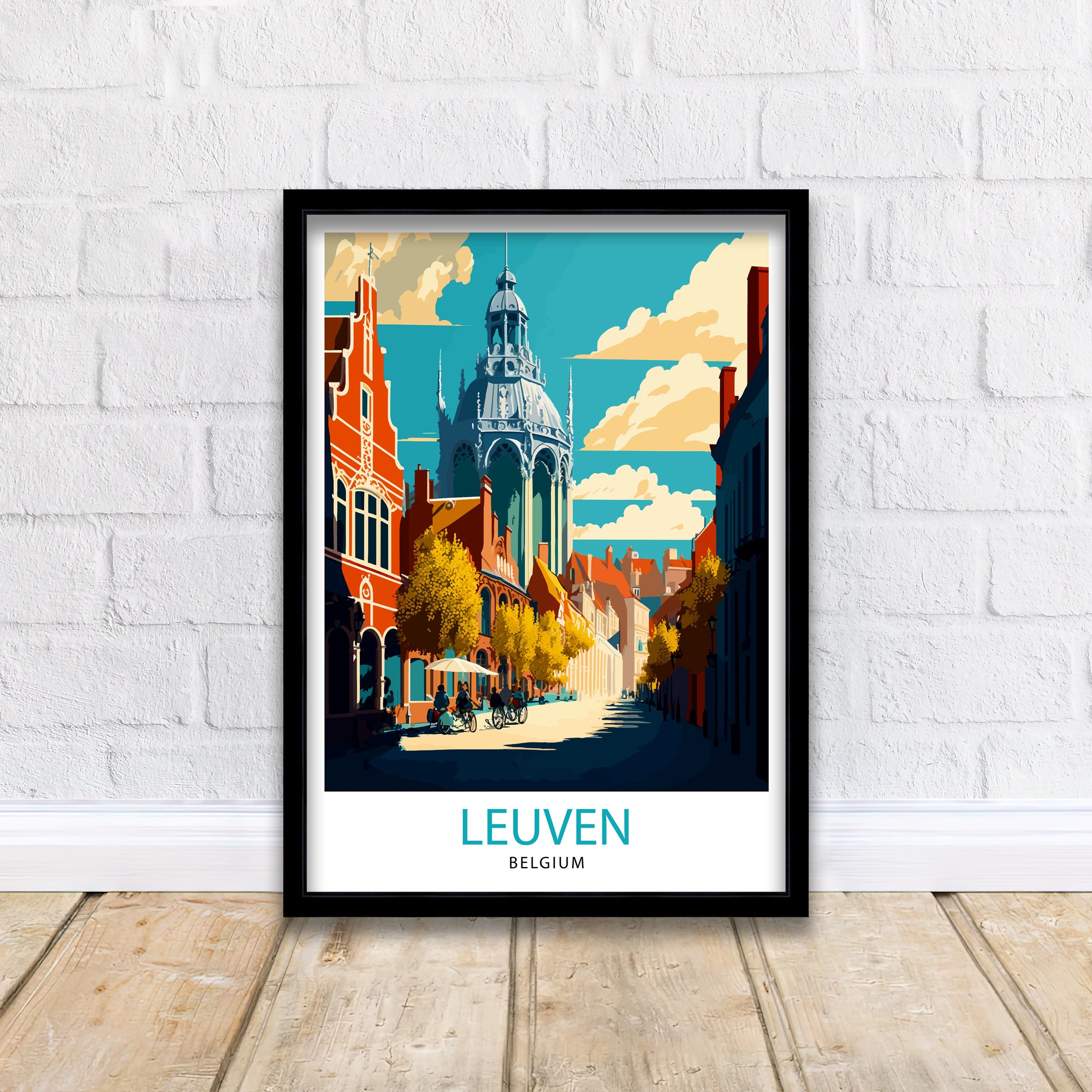 Leuven Belgium Illustration Print, Travel Home Decor
