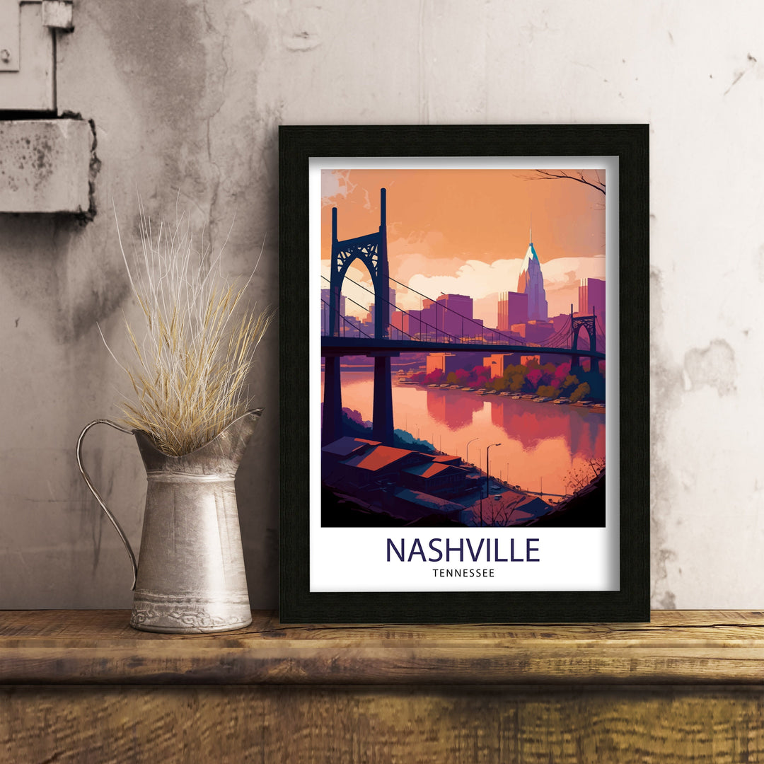 Nashville Travel Print| Nashville Wall Art Nashville Poster Music City Decor Tennessee Print Nashville Illustration Travel Poster Nashville