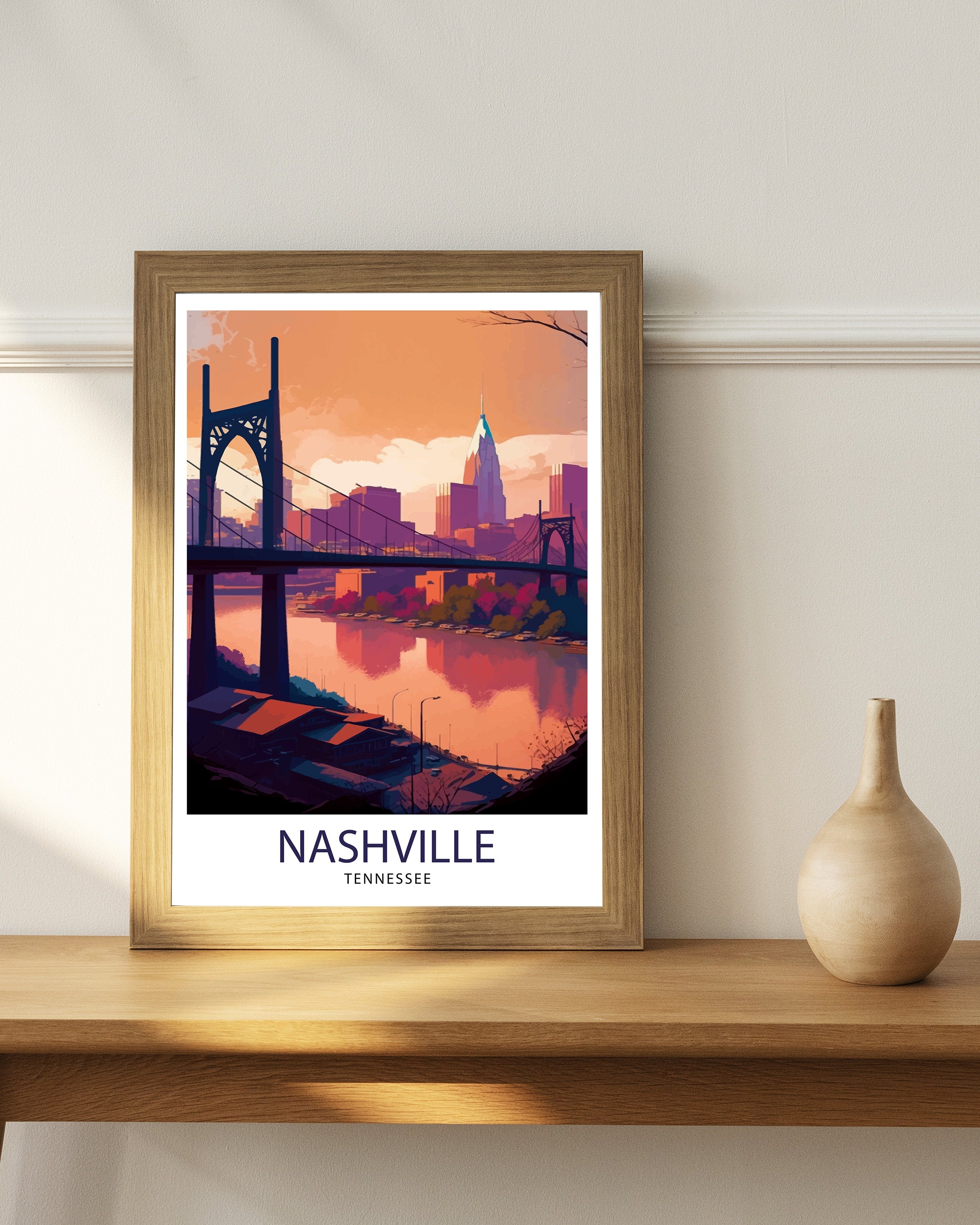 Nashville Travel Print| Nashville Wall Art Nashville Poster Music City Decor Tennessee Print Nashville Illustration Travel Poster Nashville