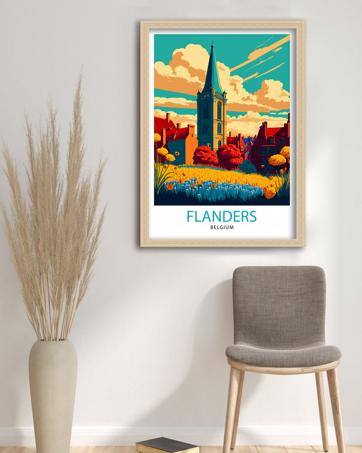 Flanders Belgium Travel Poster Flanders Wall Art Flanders Home Decor Flanders Illustration Travel Poster Gift for Belgium Lovers Belgium