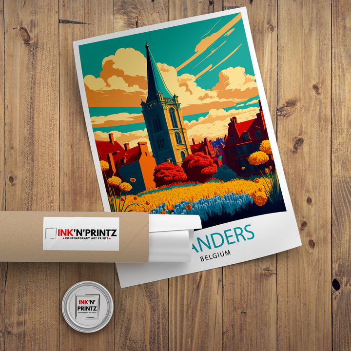 Flanders Belgium Travel Poster Flanders Wall Art Flanders Home Decor Flanders Illustration Travel Poster Gift for Belgium Lovers Belgium