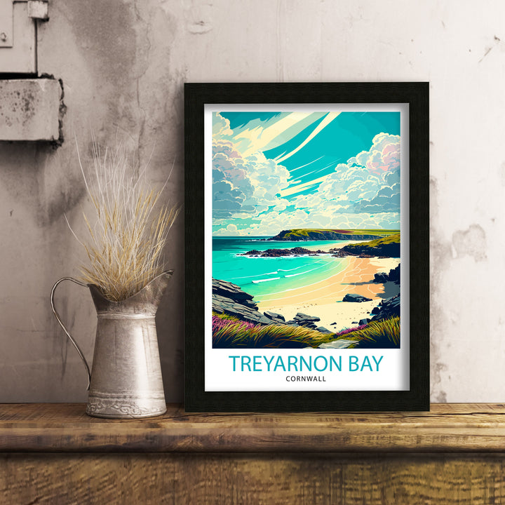 Treyarnon Bay Travel Poster Cornwall Wall Art Beach Home Decor Cornwall Illustration Travel Poster Gift Coastal