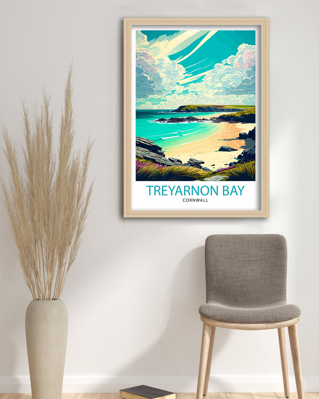 Treyarnon Bay Travel Poster Cornwall Wall Art Beach Home Decor Cornwall Illustration Travel Poster Gift Coastal