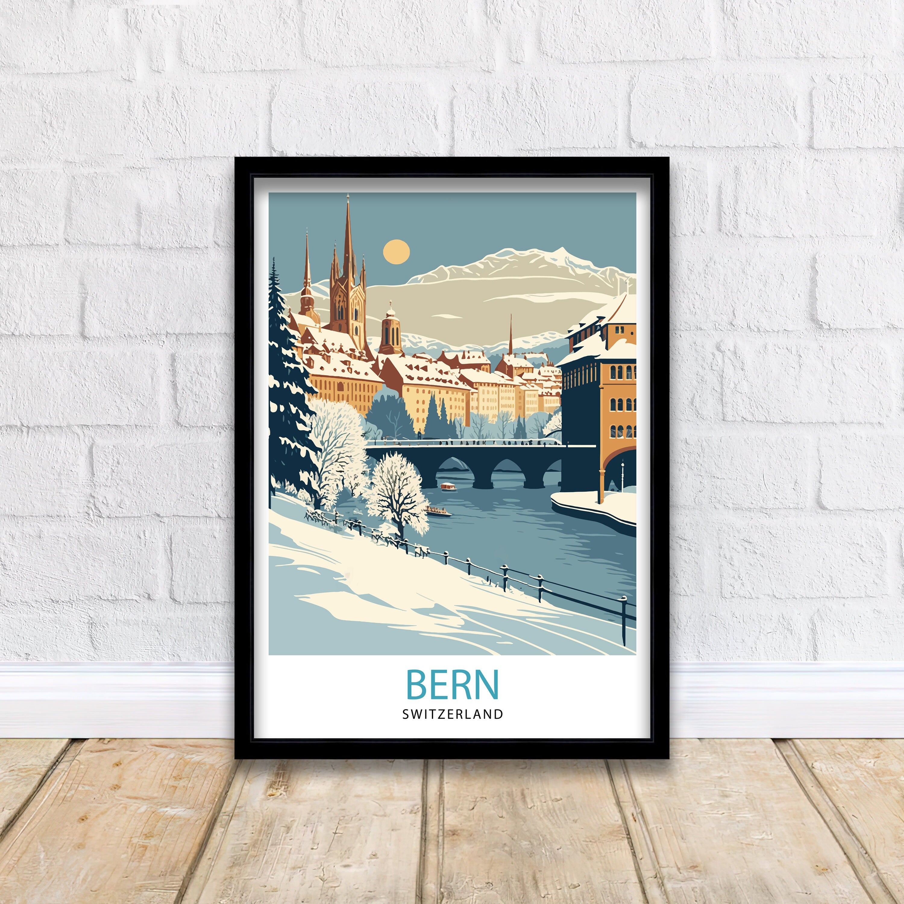 Bern Switzerland Travel Poster, Vintage Cityscape Art Print