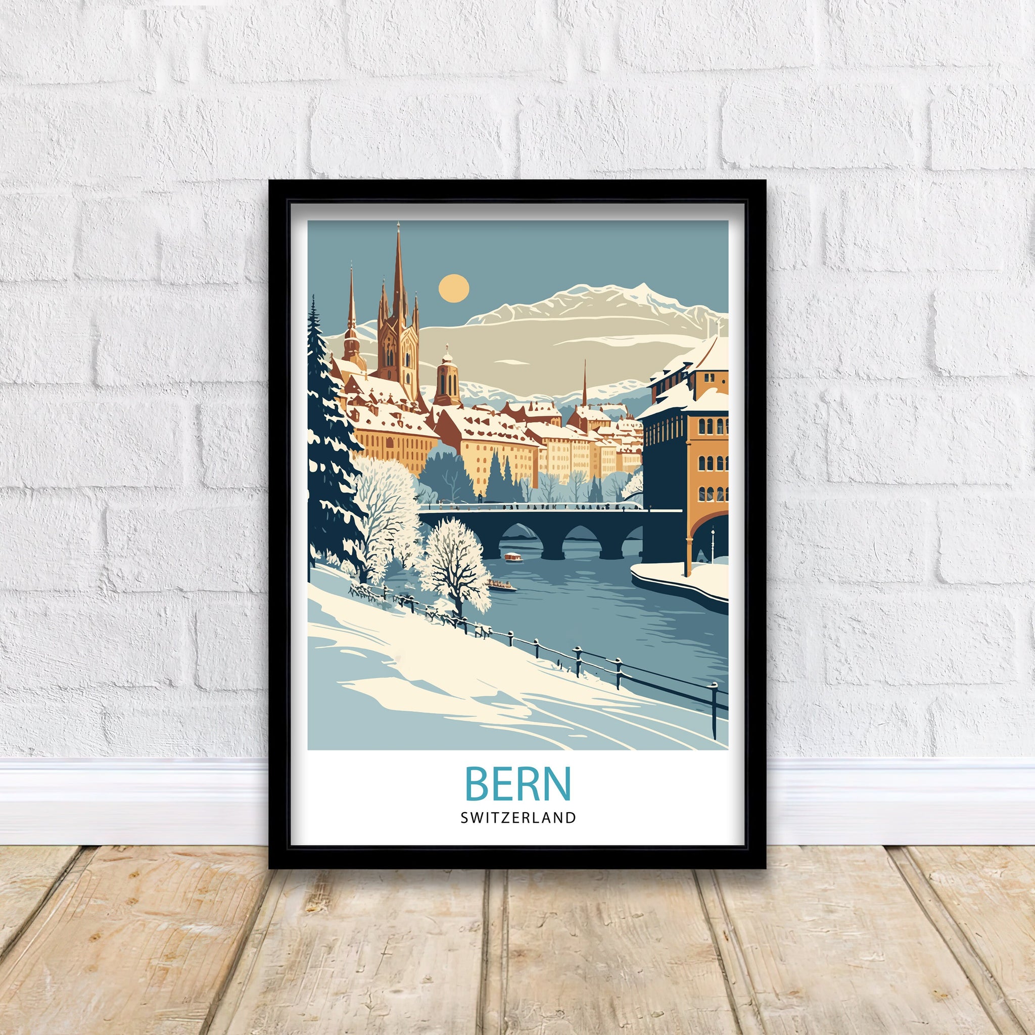 Bern Switzerland Travel Poster, Vintage Cityscape Art Print