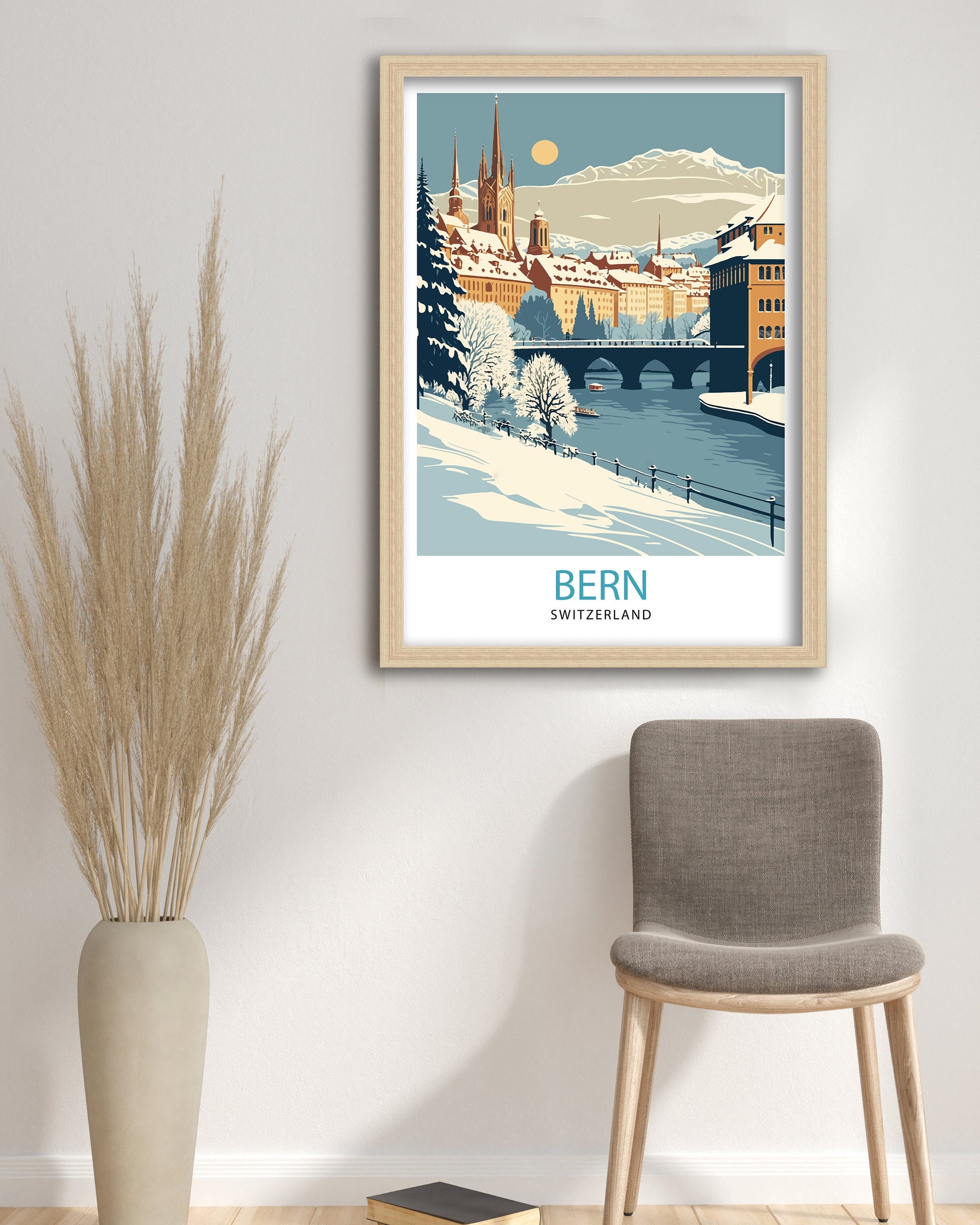Bern Switzerland Travel Poster, Vintage Cityscape Art Print