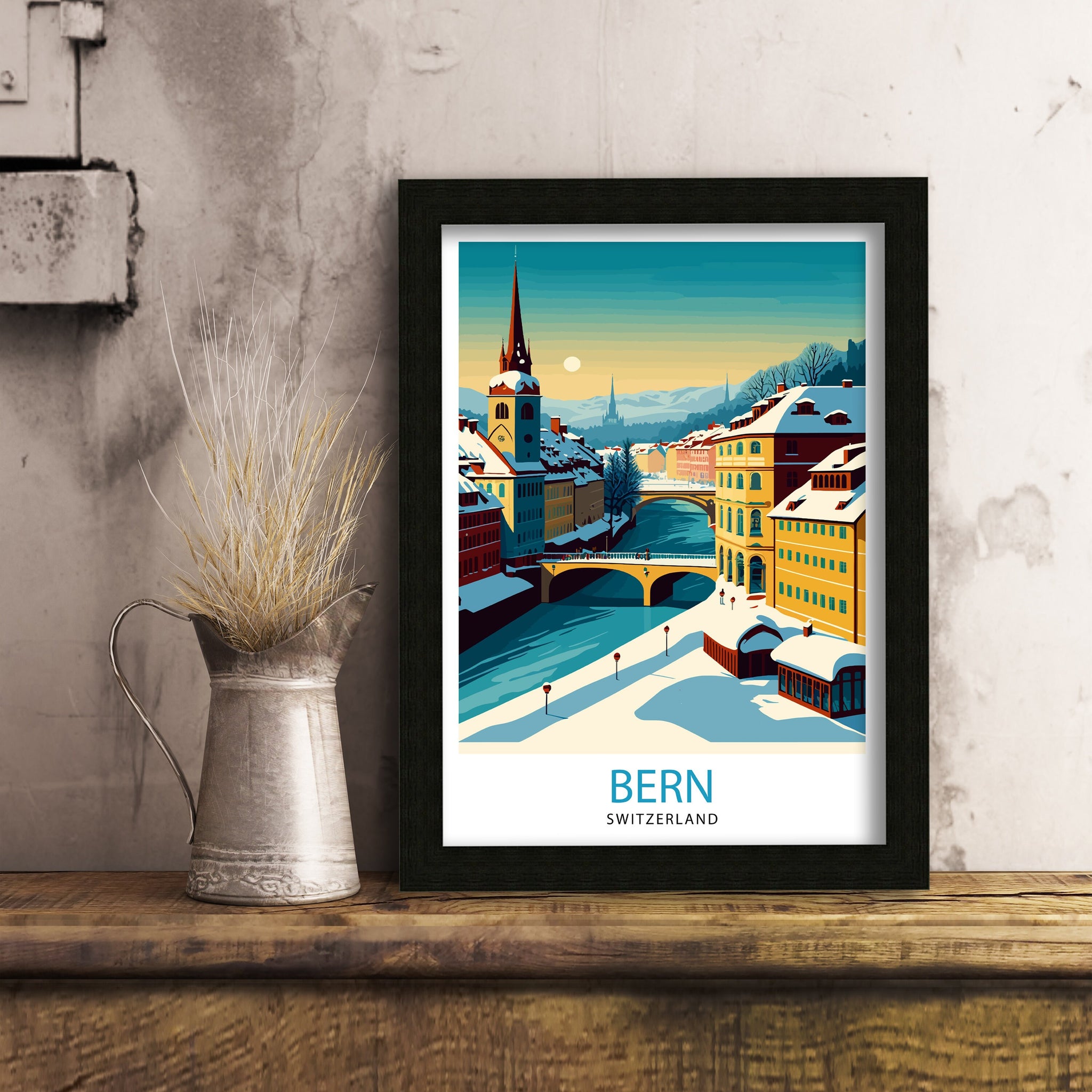 Bern Switzerland Travel Print , Bern Wall Art, Bern Home Decor, Bern Switzerland Illustration, Travel Poster Gift, Switzerland Home Decor