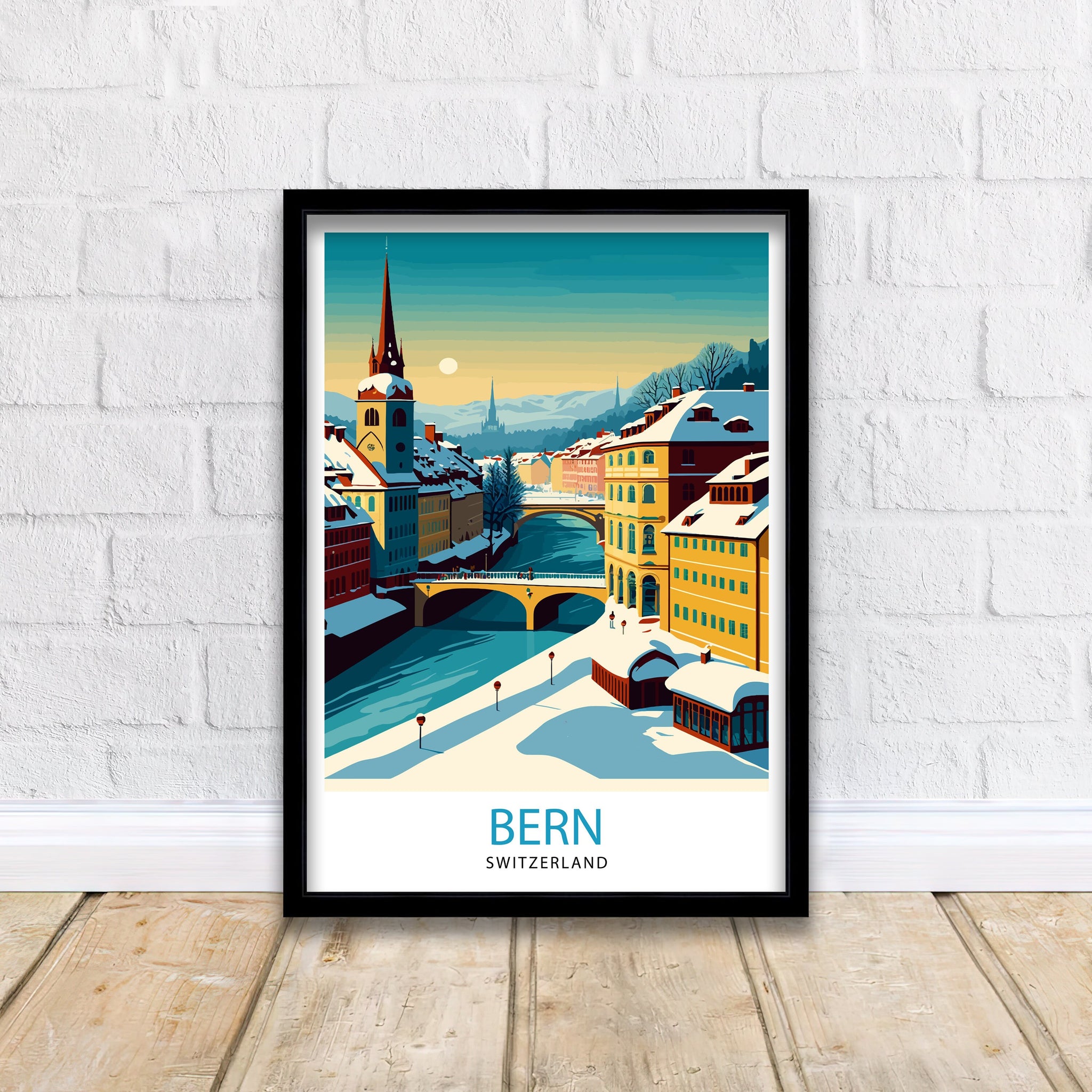 Bern Switzerland Travel Print , Bern Wall Art, Bern Home Decor, Bern Switzerland Illustration, Travel Poster Gift, Switzerland Home Decor