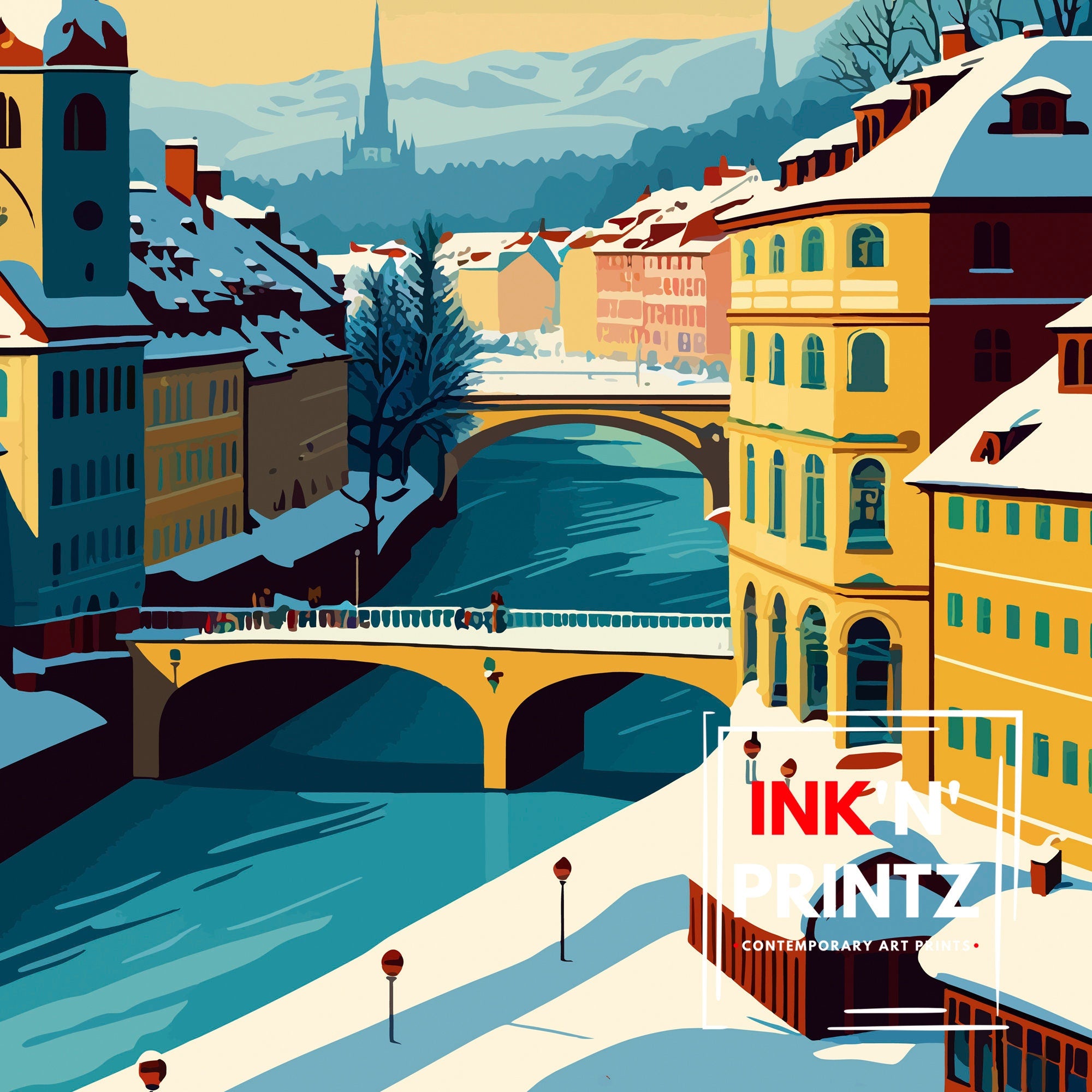 Bern Switzerland Travel Print , Bern Wall Art, Bern Home Decor, Bern Switzerland Illustration, Travel Poster Gift, Switzerland Home Decor