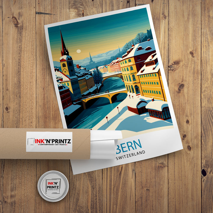 Bern Switzerland Travel Poster , Bern Wall Art, Bern Home Decor, Bern Switzerland Illustration, Travel Poster Gift, Switzerland Home Decor