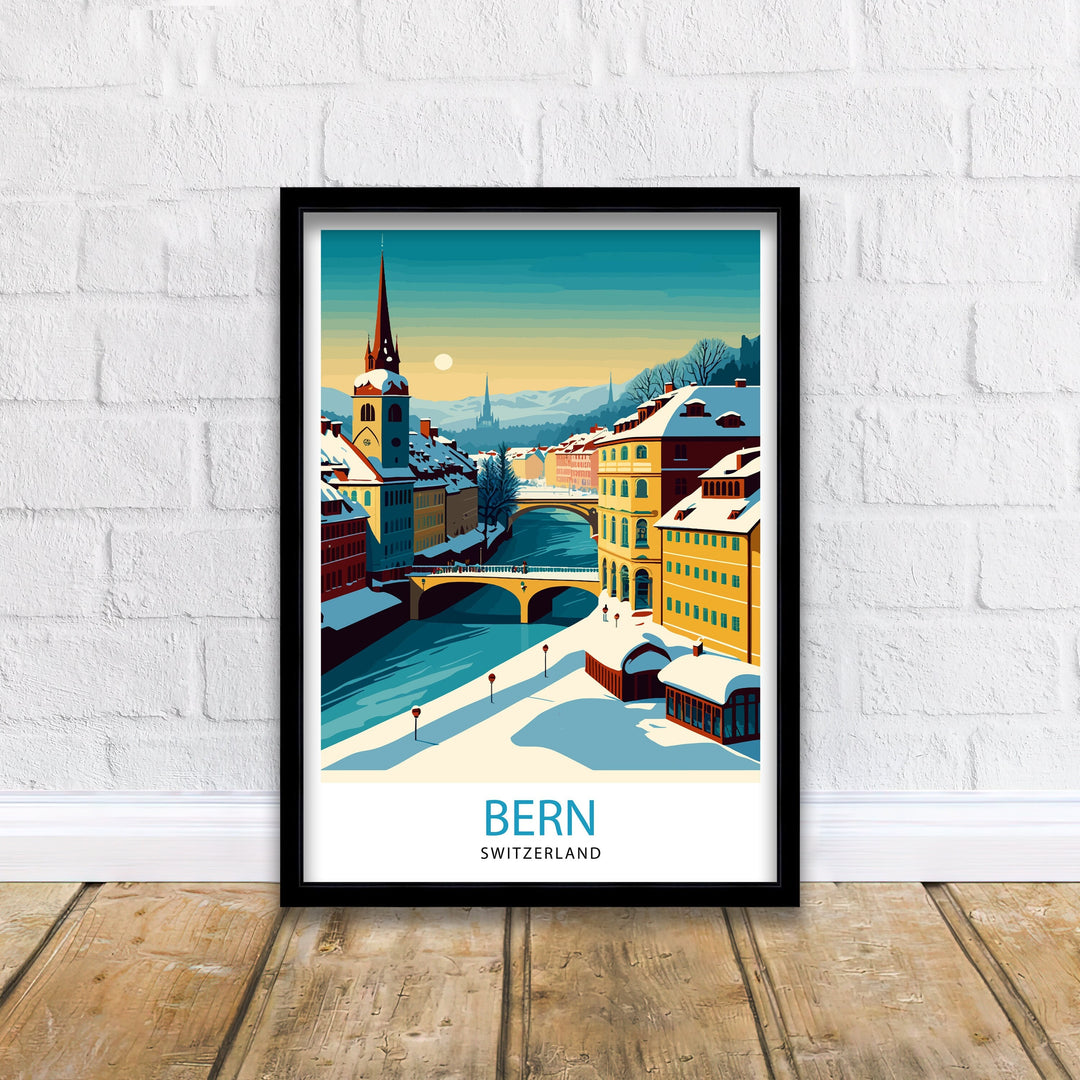 Bern Switzerland Travel Poster , Bern Wall Art, Bern Home Decor, Bern Switzerland Illustration, Travel Poster Gift, Switzerland Home Decor