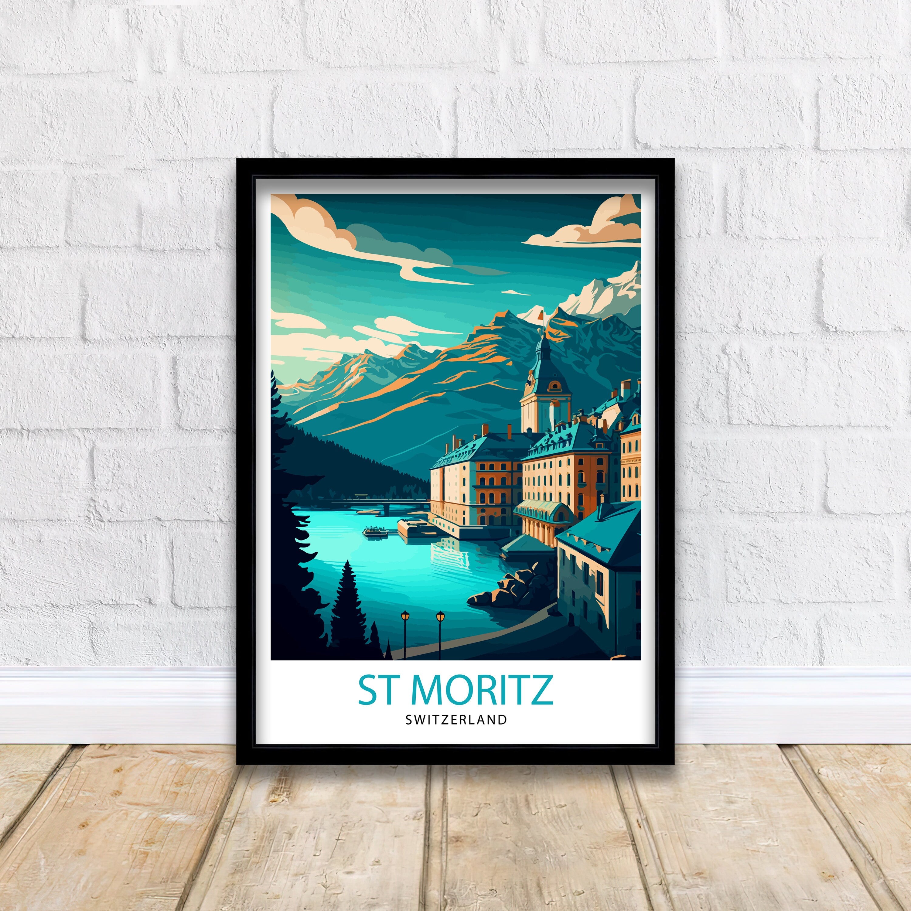 St. Moritz Switzerland Travel Print Wall Decor, Home Living Decor St. Moritz Illustration Travel Poster Gift For Switzerland Home Decor