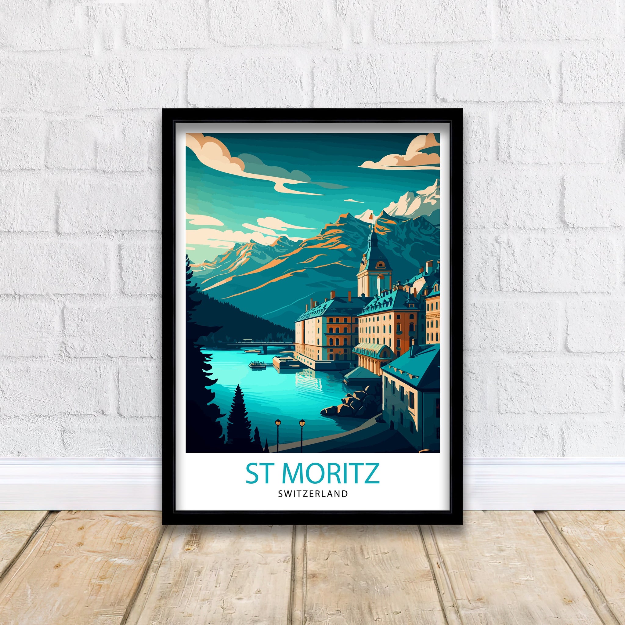 St. Moritz Switzerland Travel Print Wall Decor, Home Living Decor St. Moritz Illustration Travel Poster Gift For Switzerland Home Decor