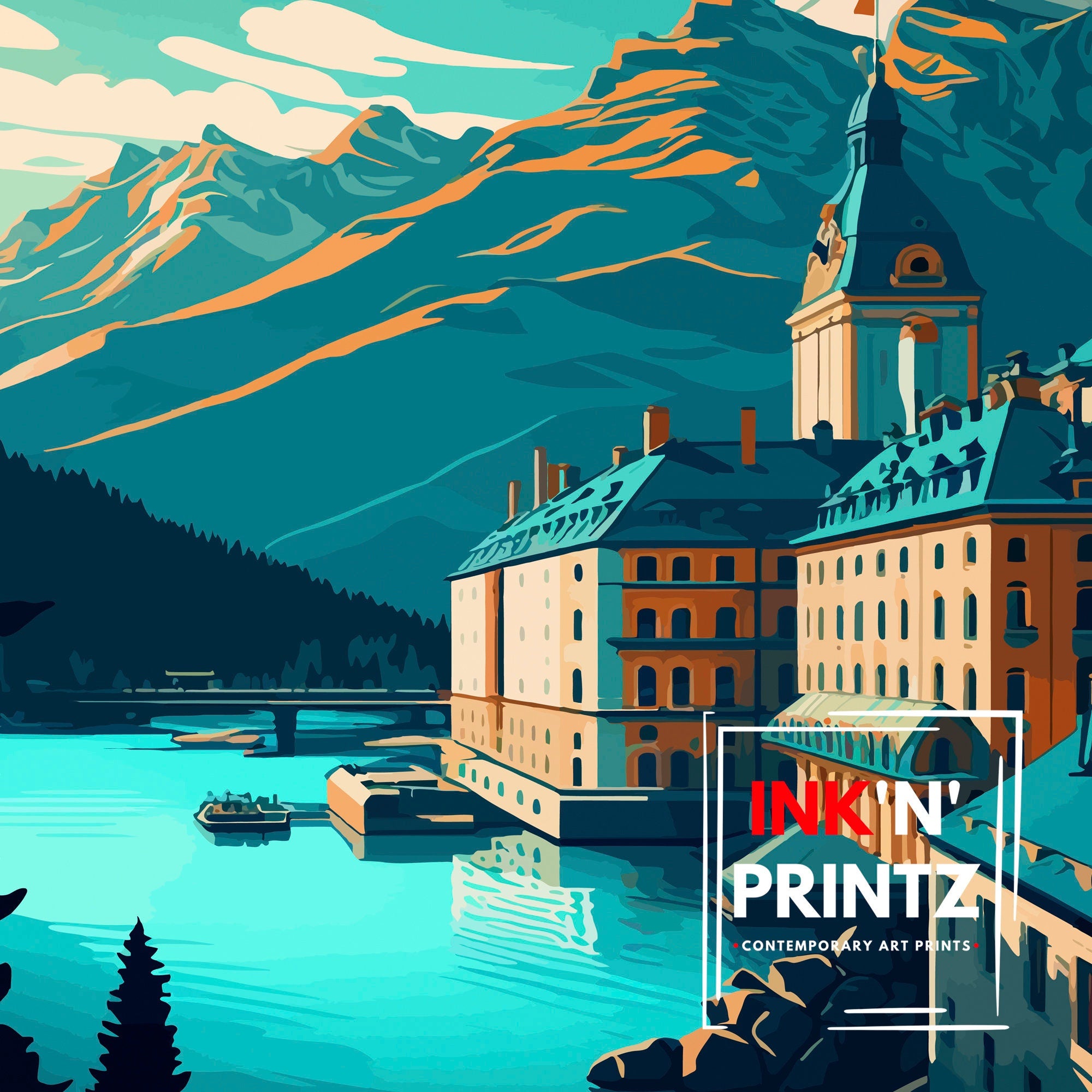 St. Moritz Switzerland Travel Print Wall Decor, Home Living Decor St. Moritz Illustration Travel Poster Gift For Switzerland Home Decor