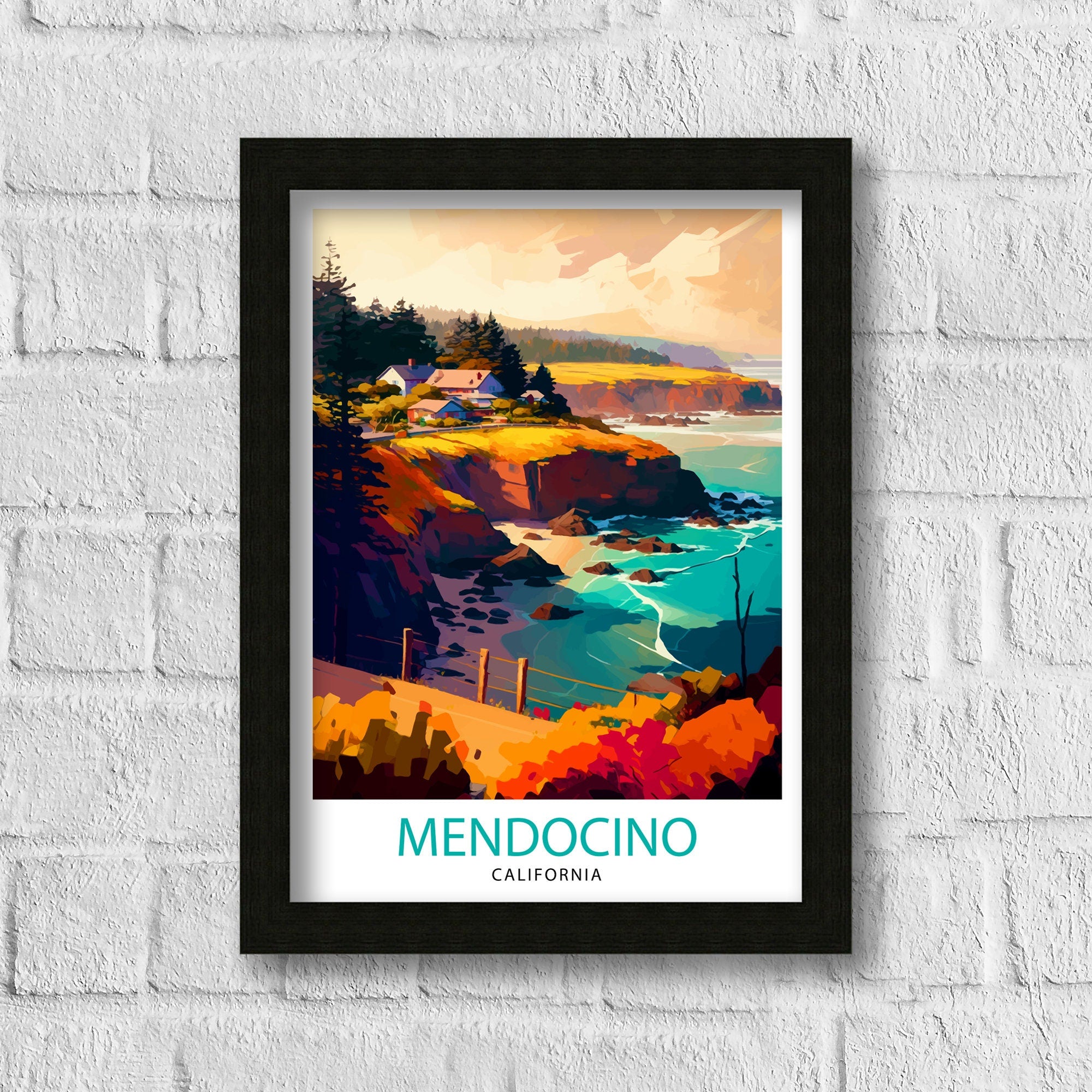Mendocino California Travel Print| Wall Decor, Home Living Decor California Illustration Travel Poster, Gift For Mendocino, California Home