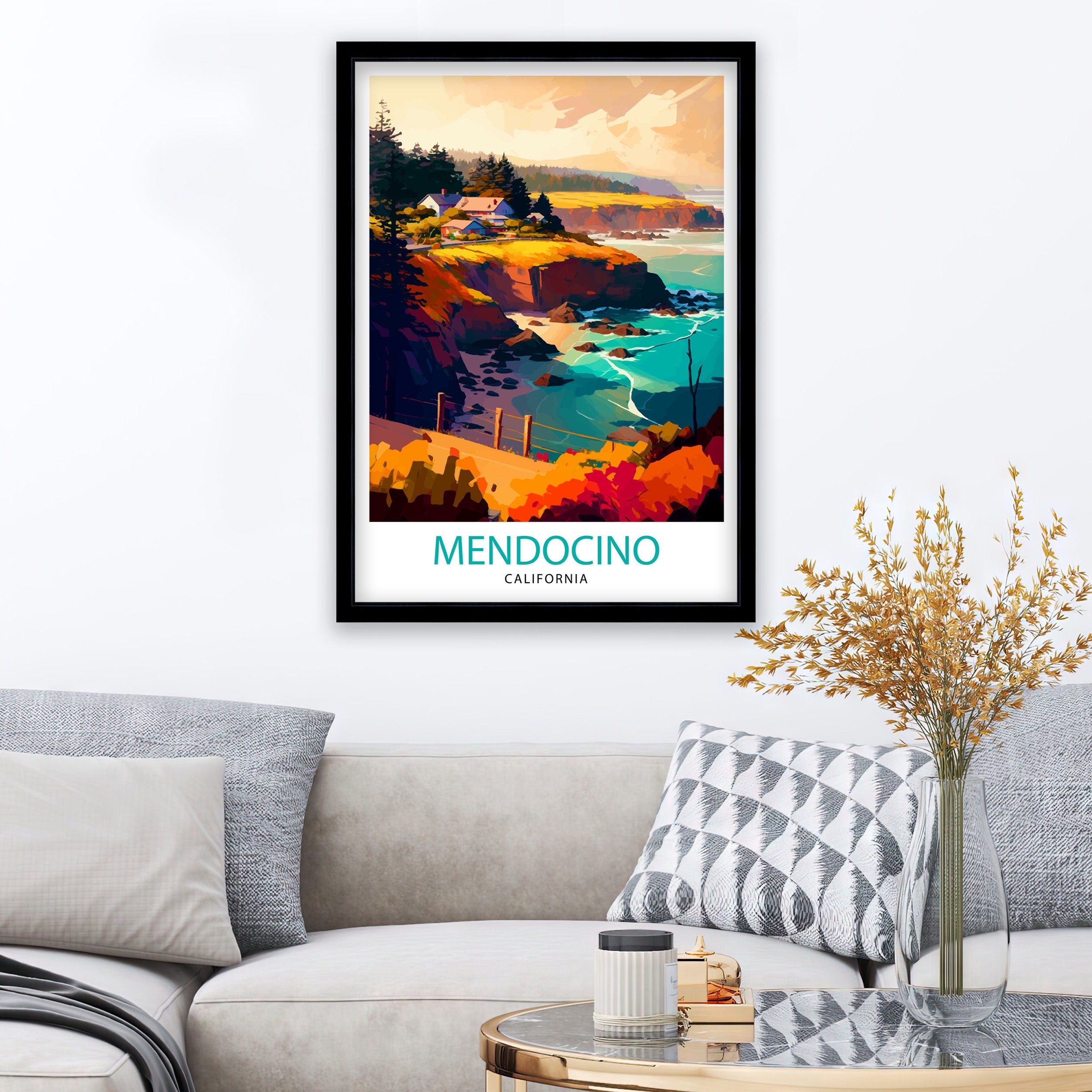 Mendocino California Travel Print| Wall Decor, Home Living Decor California Illustration Travel Poster, Gift For Mendocino, California Home
