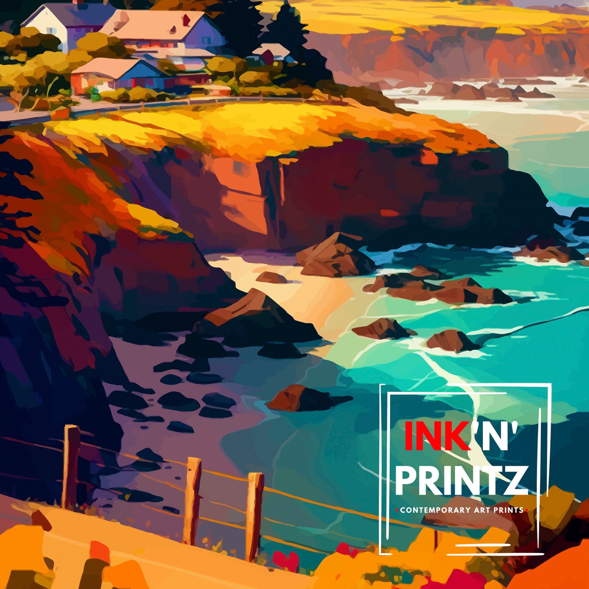 Mendocino California Travel Print| Wall Decor, Home Living Decor California Illustration Travel Poster, Gift For Mendocino, California Home