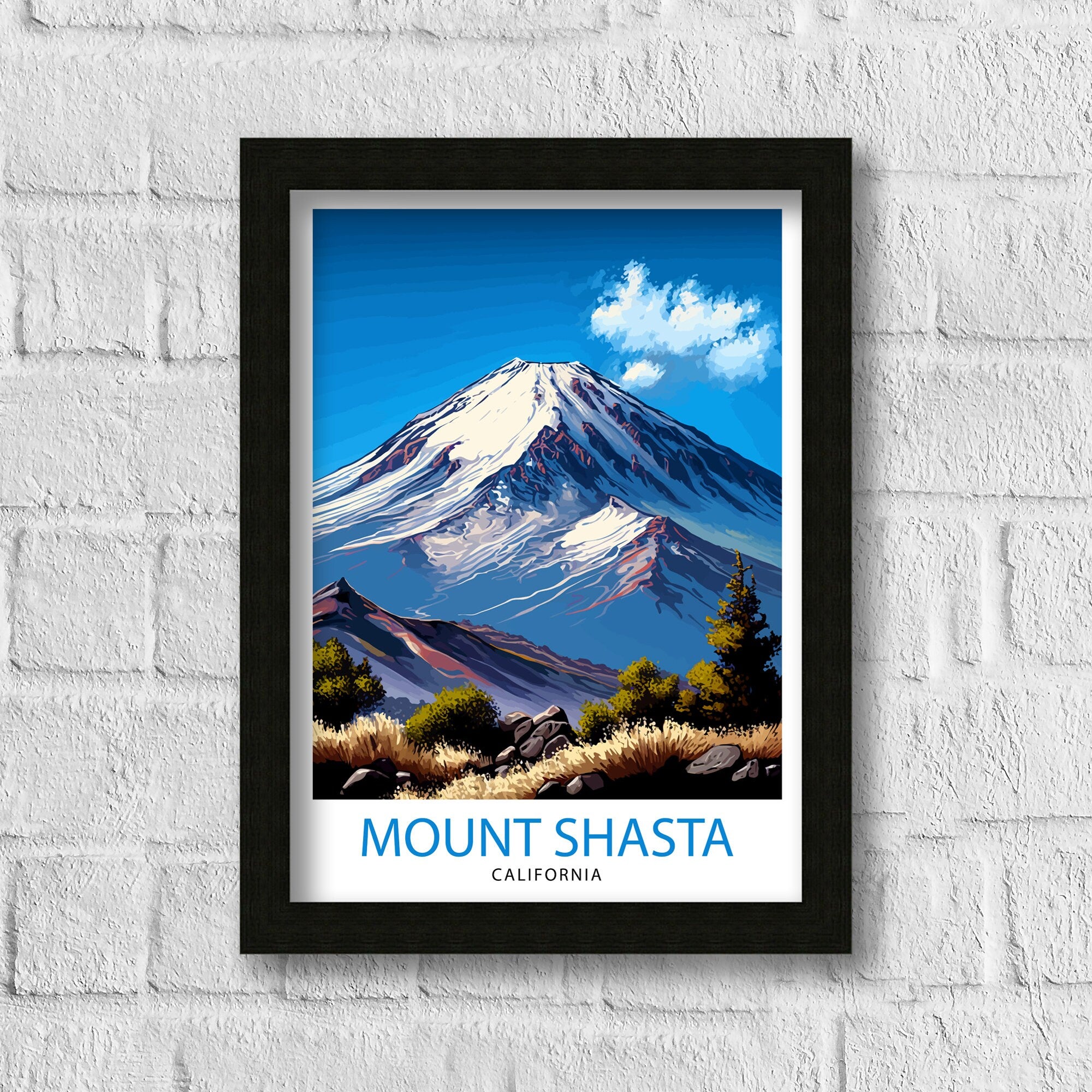 Mount Shasta California Travel Print| Wall Art Decor Mountain Landscape Poster Gift for Nature Lover California Home Decor