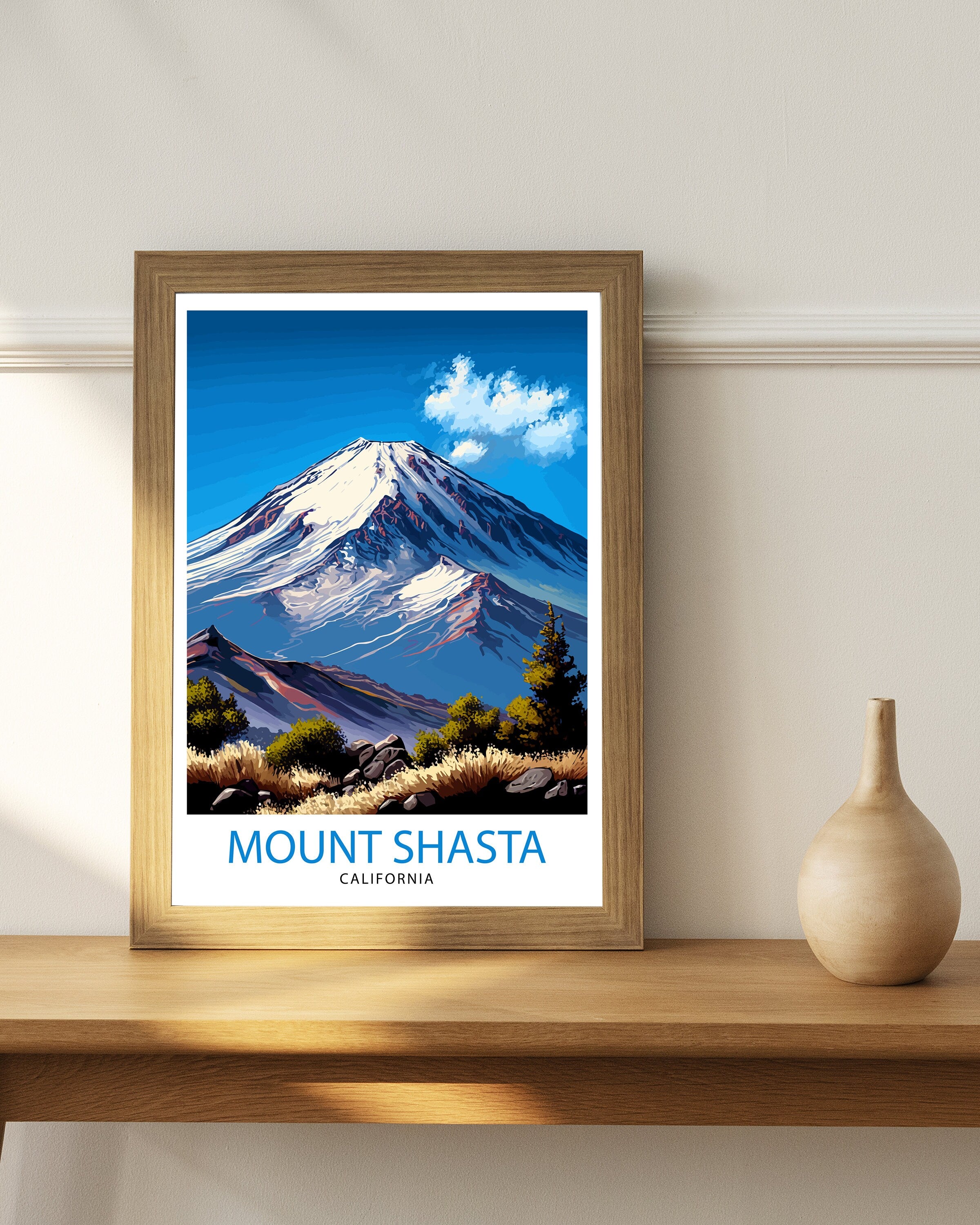 Mount Shasta California Travel Print| Wall Art Decor Mountain Landscape Poster Gift for Nature Lover California Home Decor