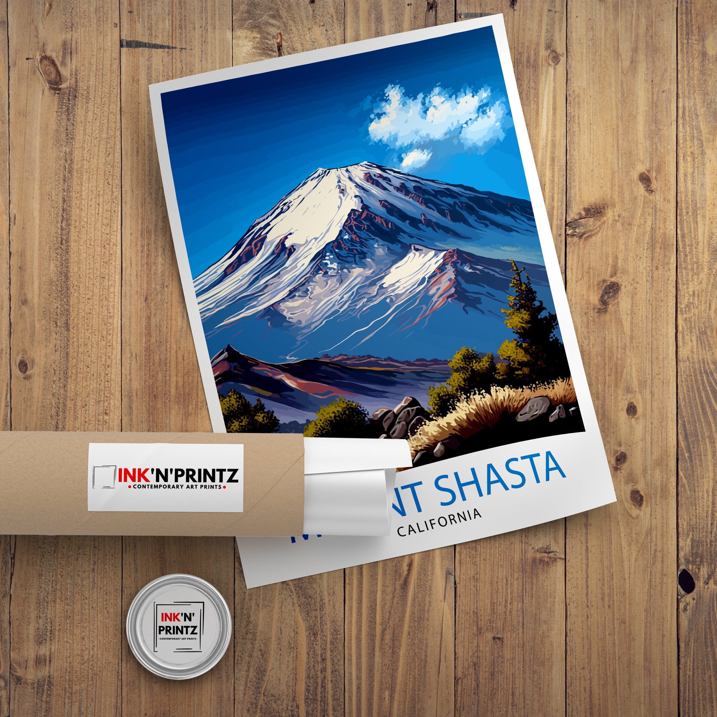 Mount Shasta California Travel Print| Wall Art Decor Mountain Landscape Poster Gift for Nature Lover California Home Decor