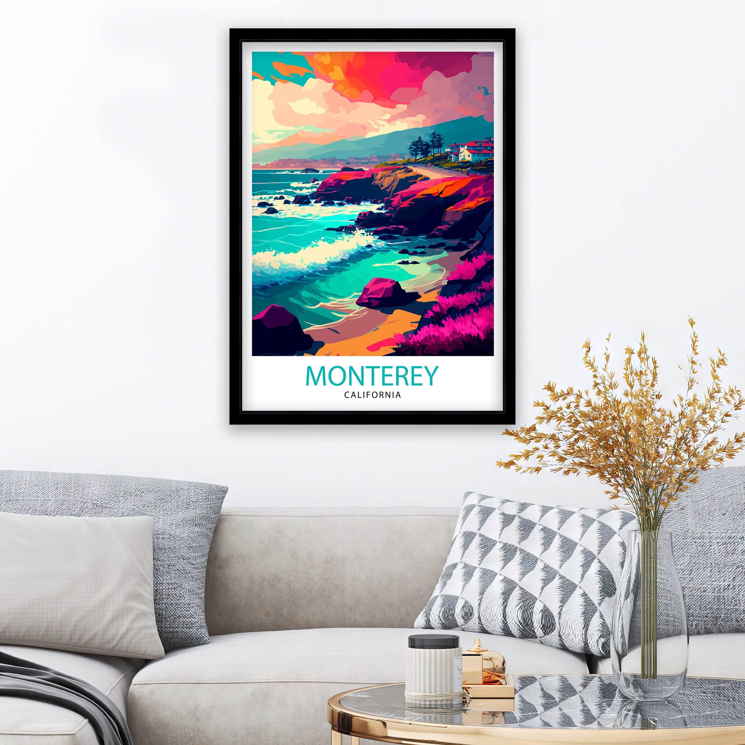 Monterey California Travel Print| Wall Art Decor for Home and Office Travel Souvenir California Coastal Art
