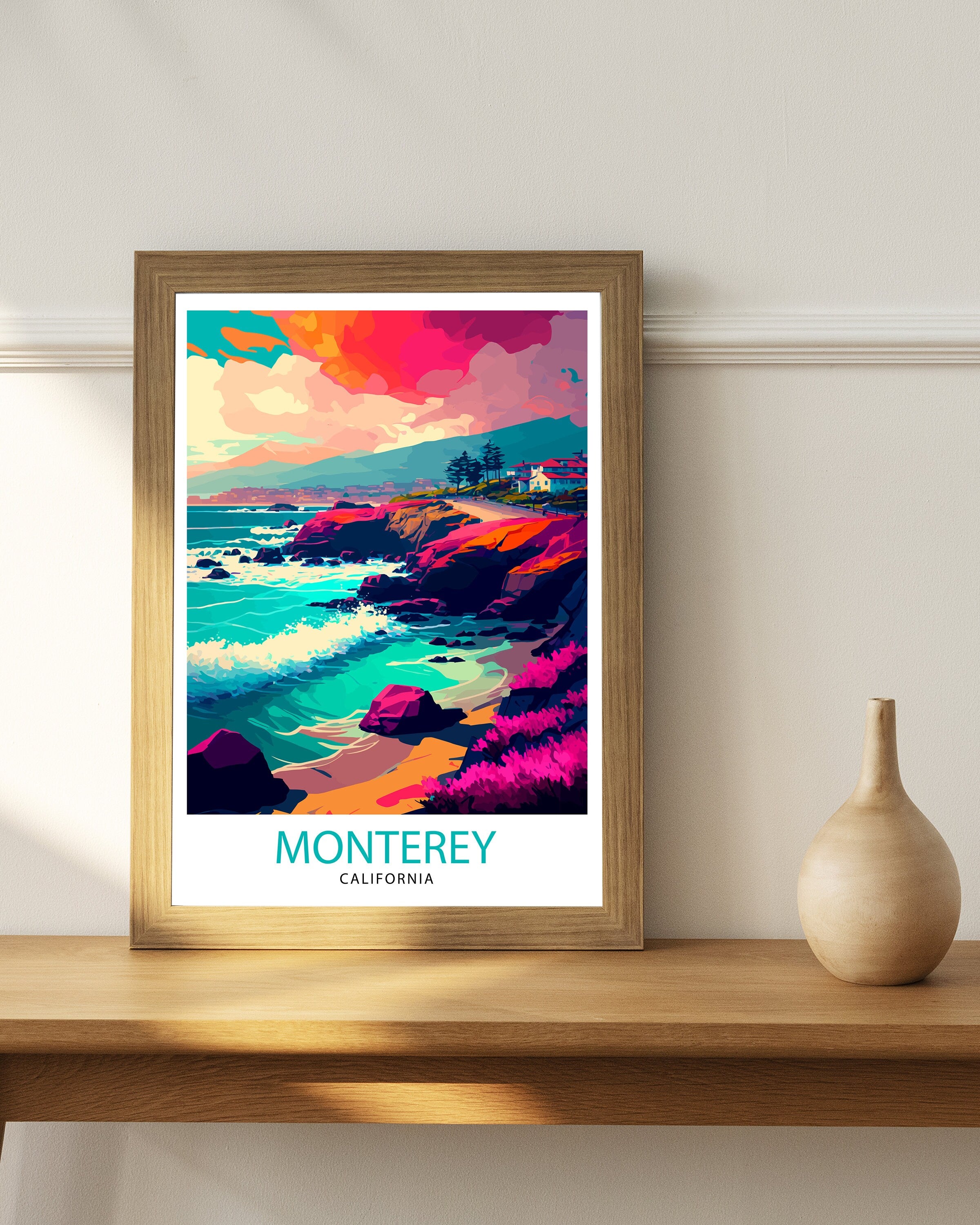 Monterey California Travel Print| Wall Art Decor for Home and Office Travel Souvenir California Coastal Art