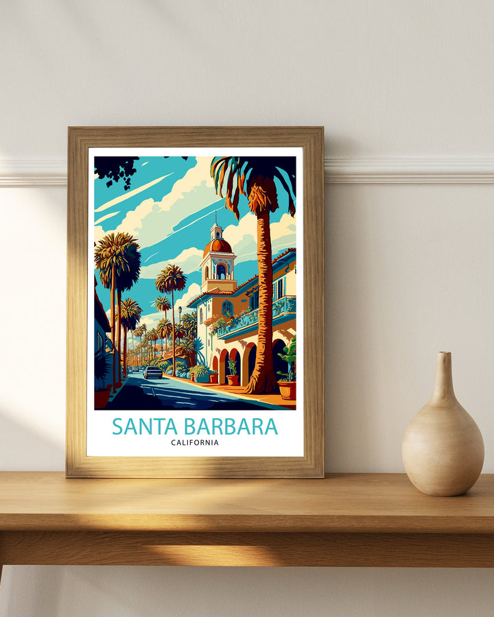 Santa Barbara California Travel Print| Santa Barbara Wall Art California Coastal Decor Travel Poster Santa Barbara Beach Print Home Decor