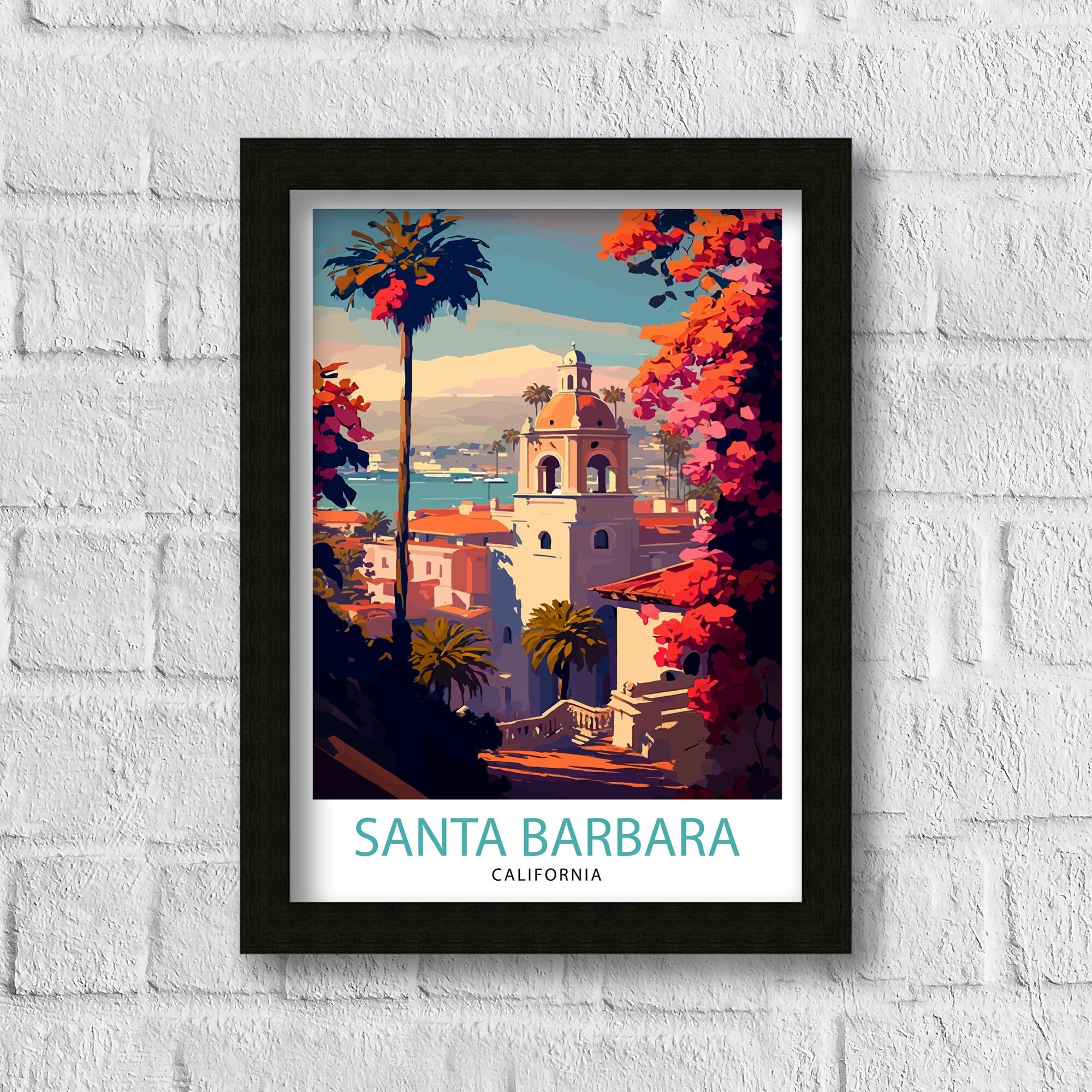 Santa Barbara California Travel Print| Santa Barbara Wall Art California Coastal Decor Travel Poster Santa Barbara Beach Print Home Decor