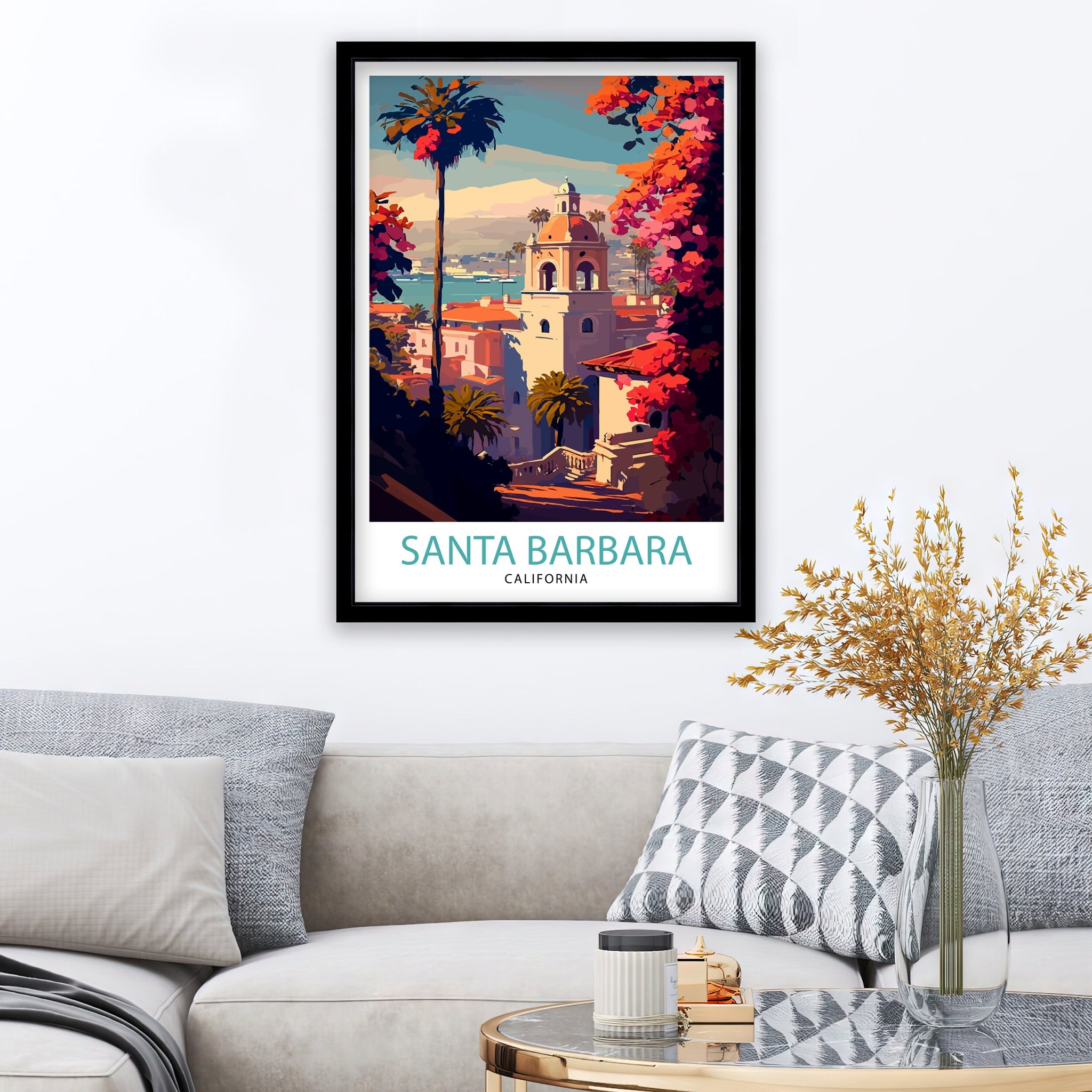 Santa Barbara California Travel Print| Santa Barbara Wall Art California Coastal Decor Travel Poster Santa Barbara Beach Print Home Decor