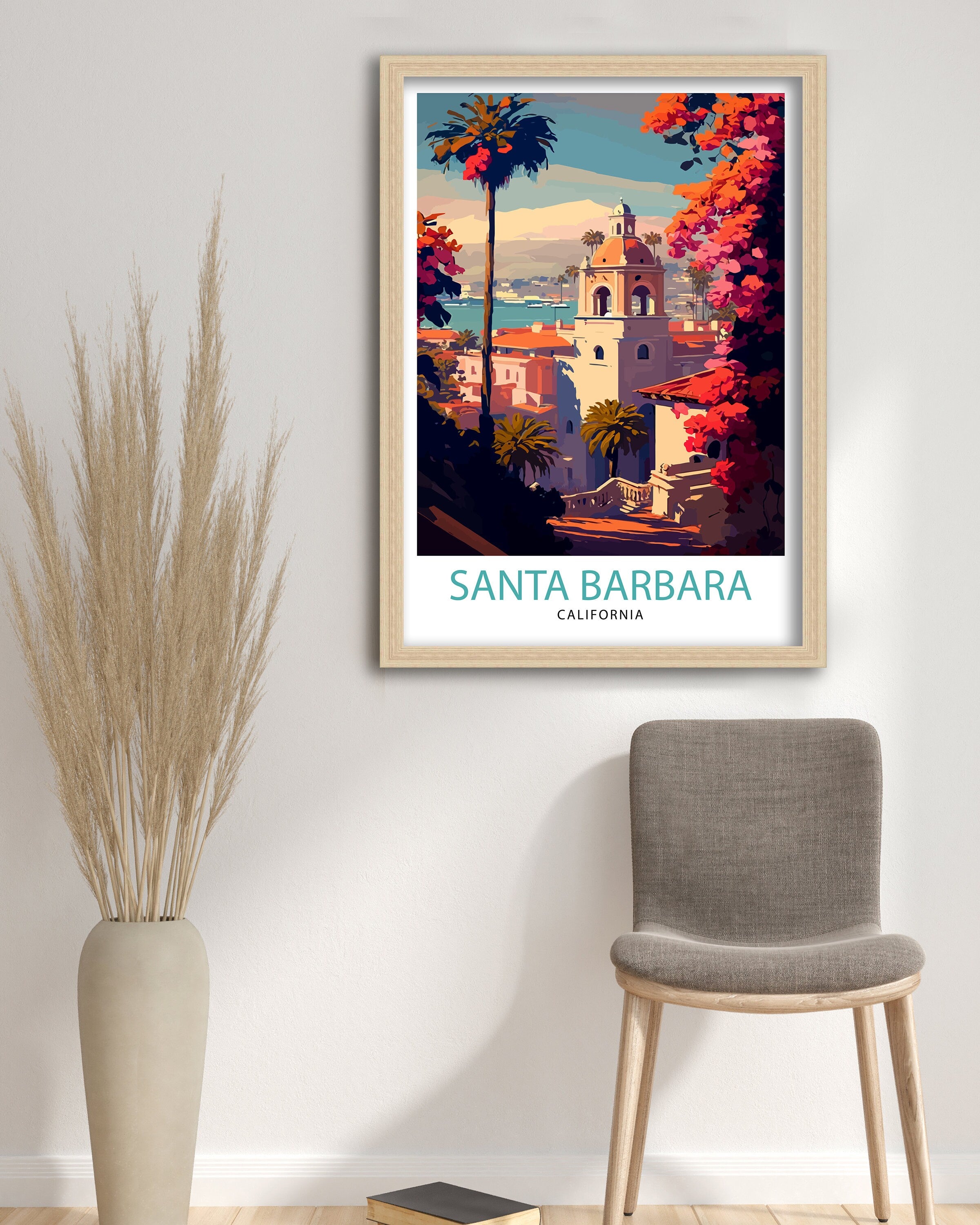 Santa Barbara California Travel Print| Santa Barbara Wall Art California Coastal Decor Travel Poster Santa Barbara Beach Print Home Decor