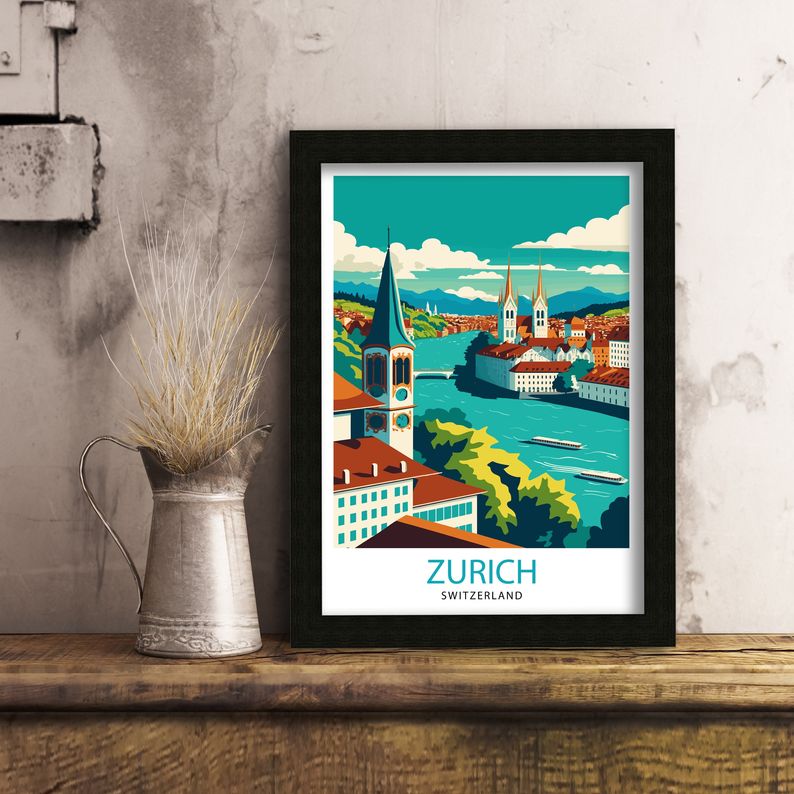 Zurich Switzerland Art Print, Travel Poster