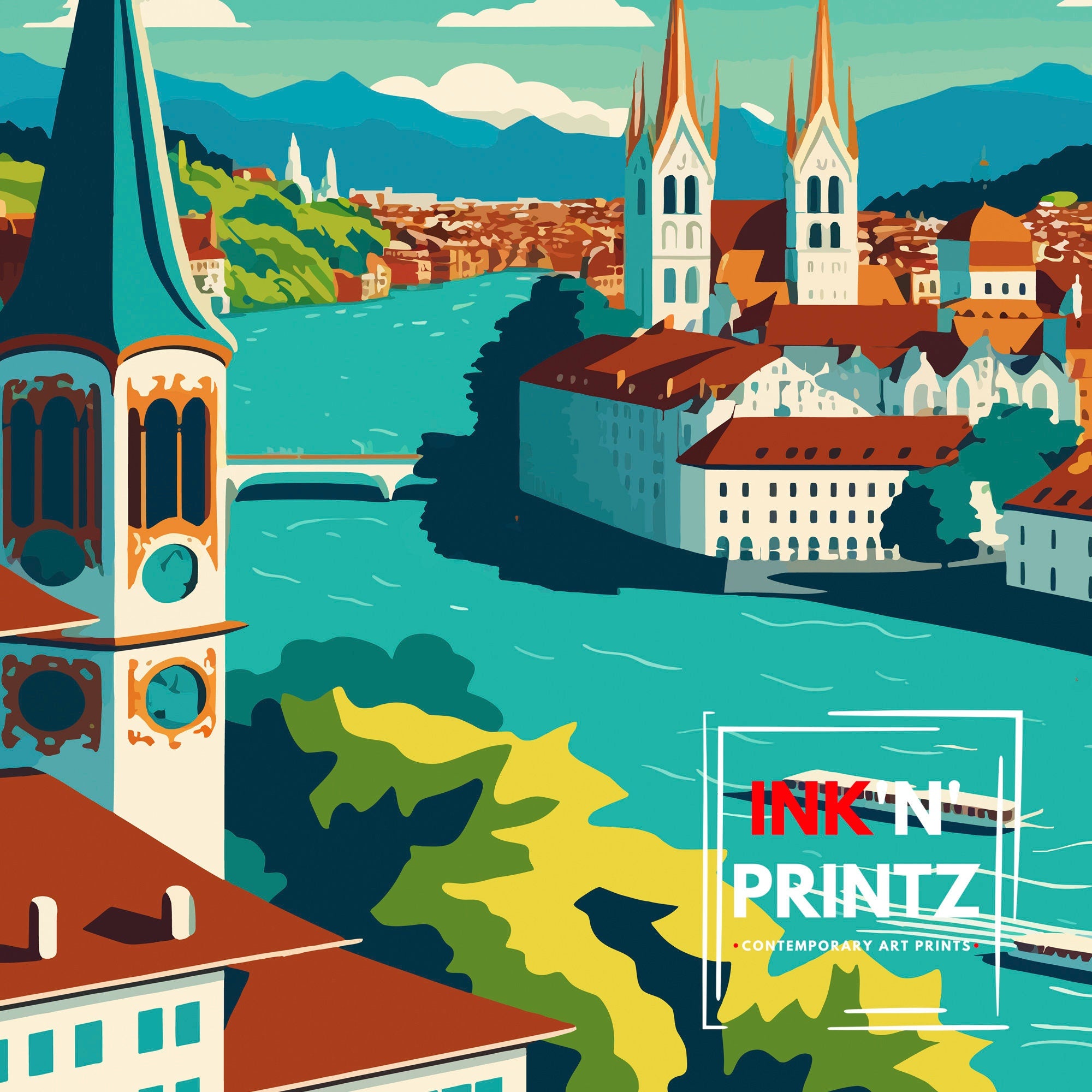 Zurich Switzerland Art Print, Travel Poster
