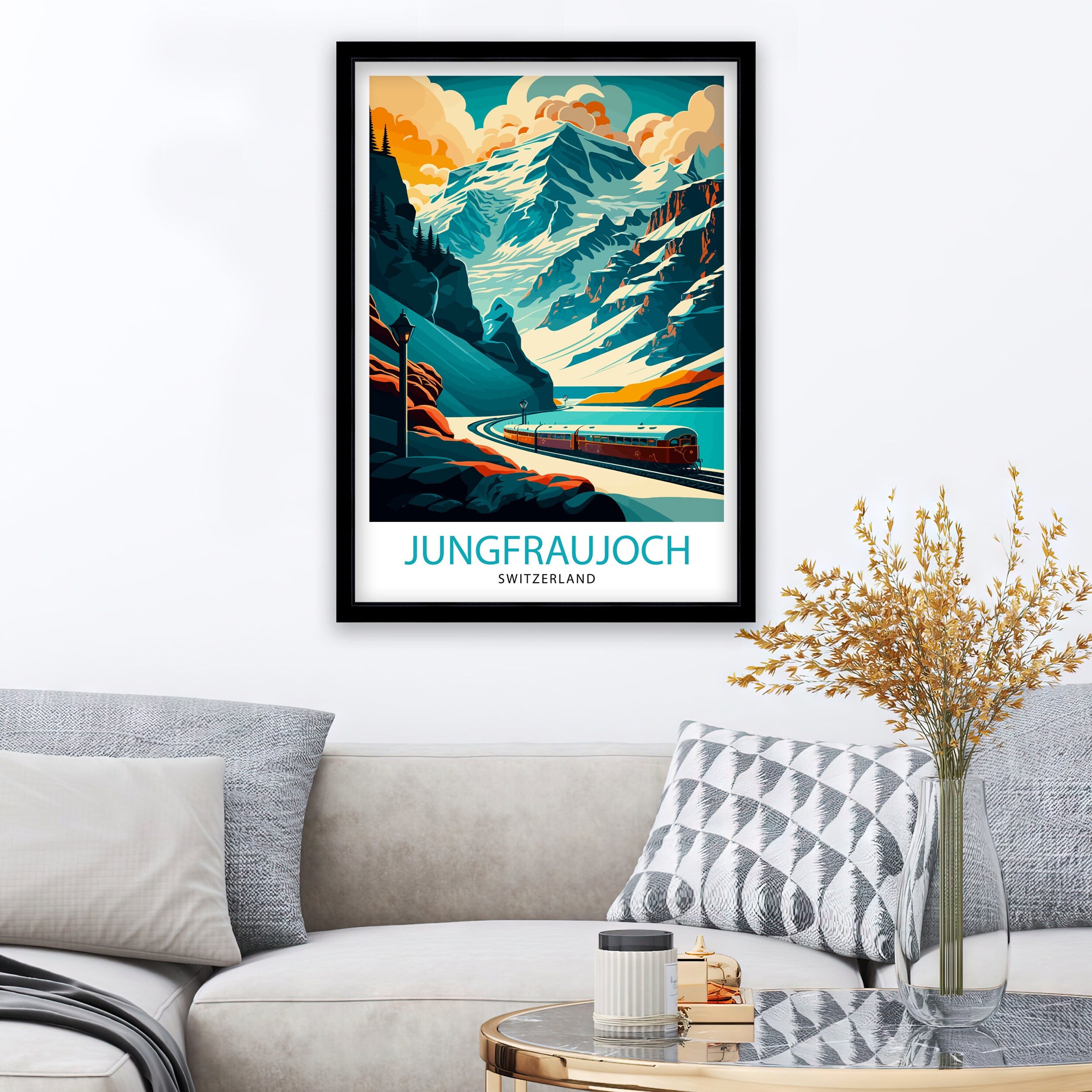 Jungfraujoch Switzerland Travel Poster, Mountain Train Art Print