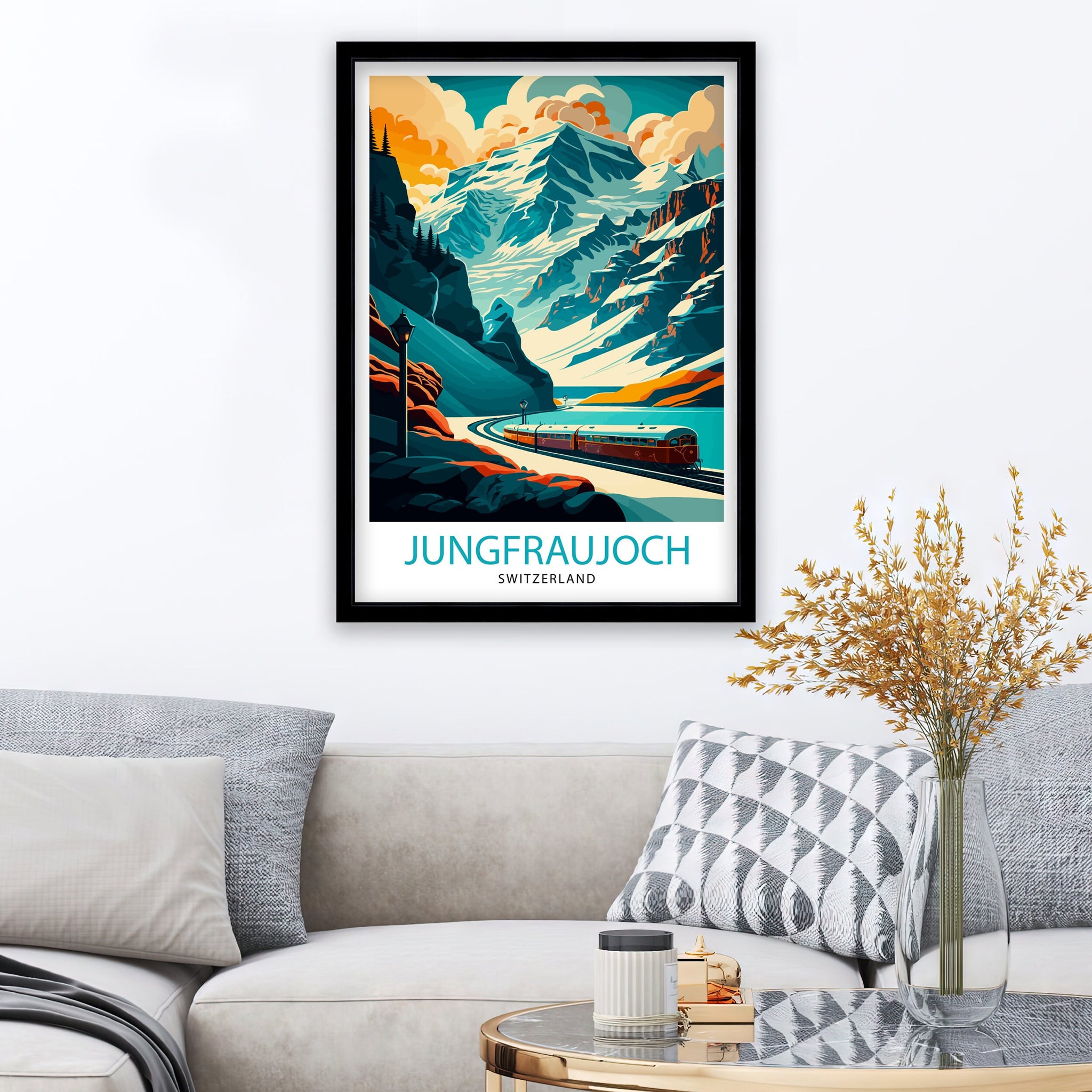 Jungfraujoch Switzerland Travel Poster, Mountain Train Art Print