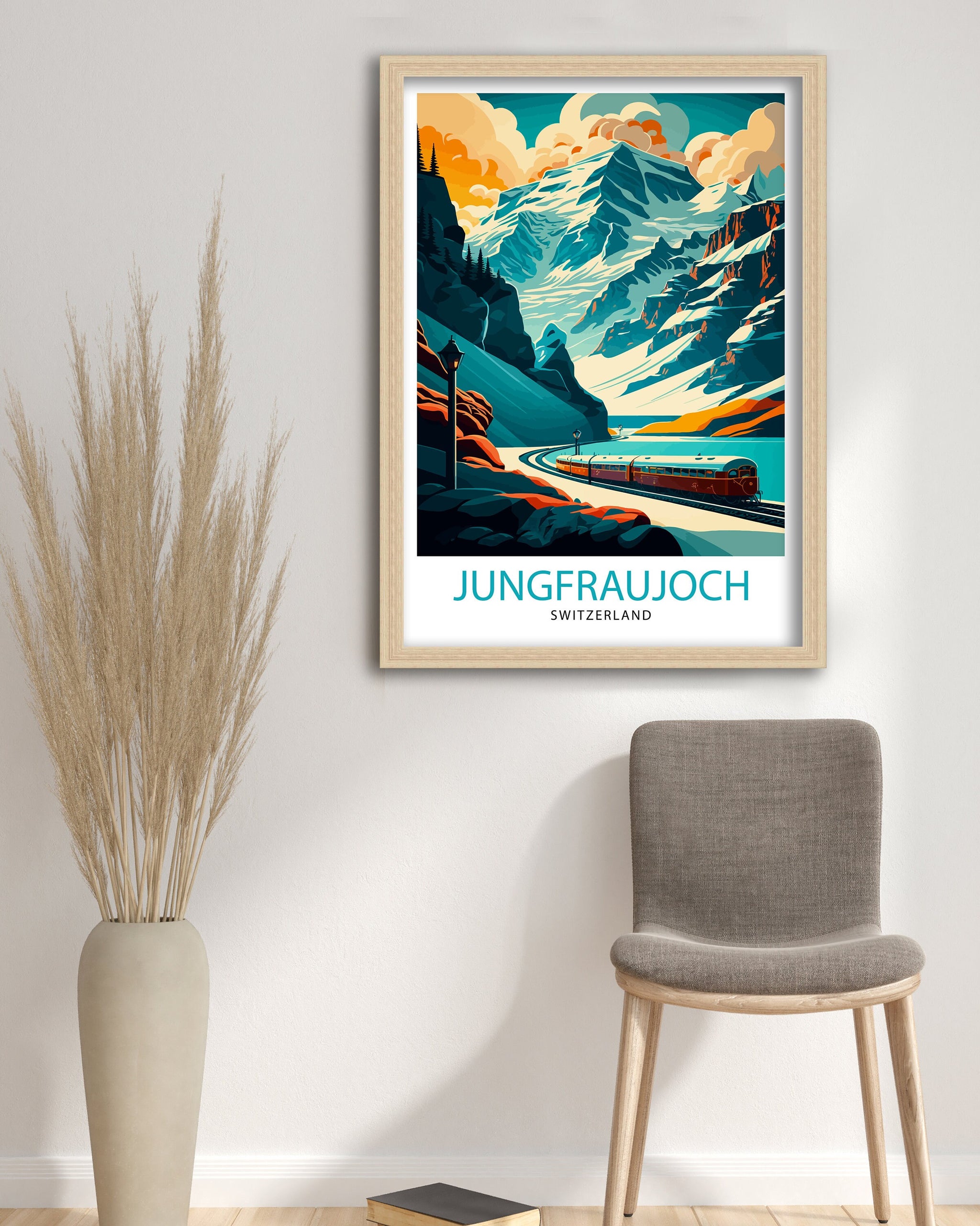Jungfraujoch Switzerland Travel Poster, Mountain Train Art Print
