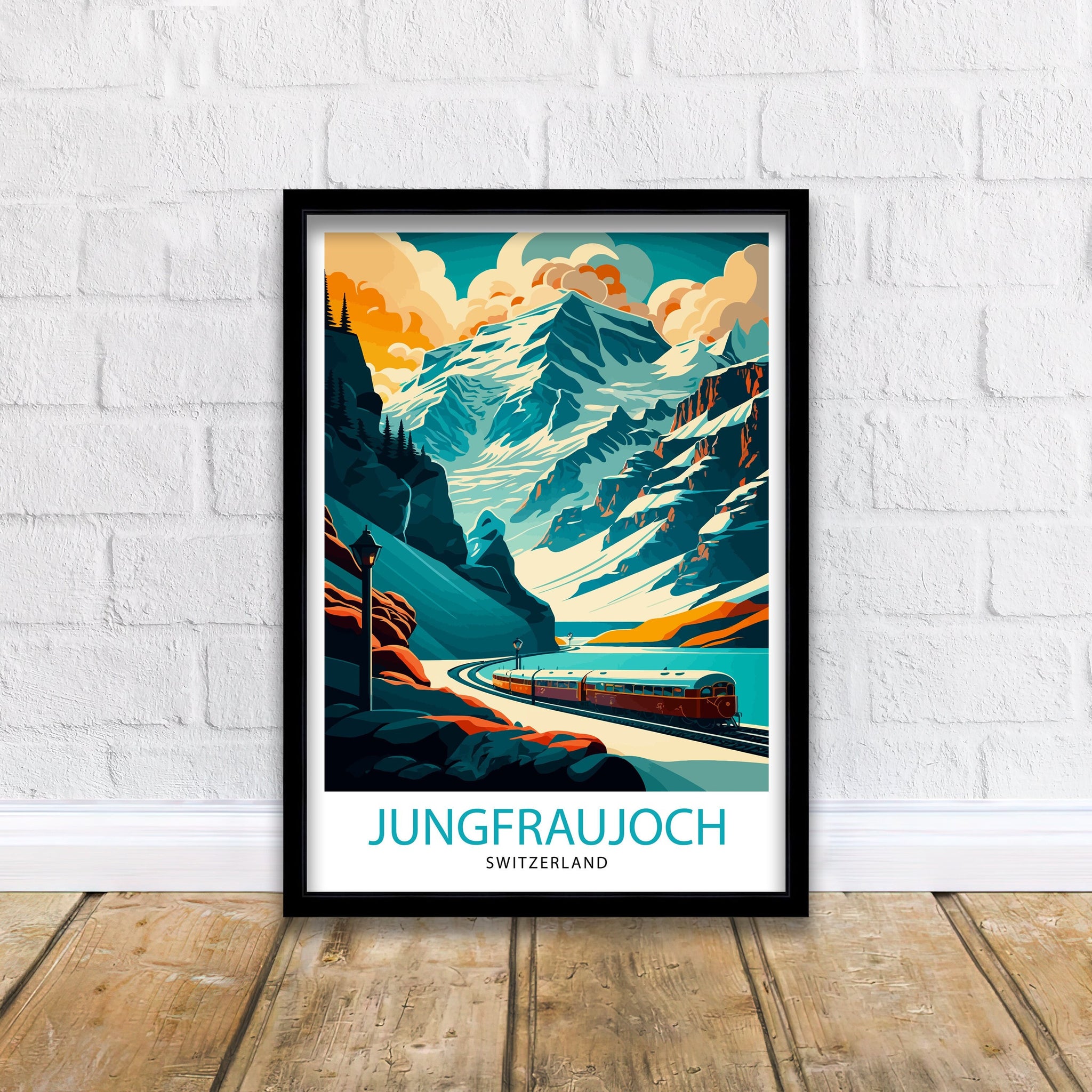 Jungfraujoch Switzerland Travel Poster, Mountain Train Art Print