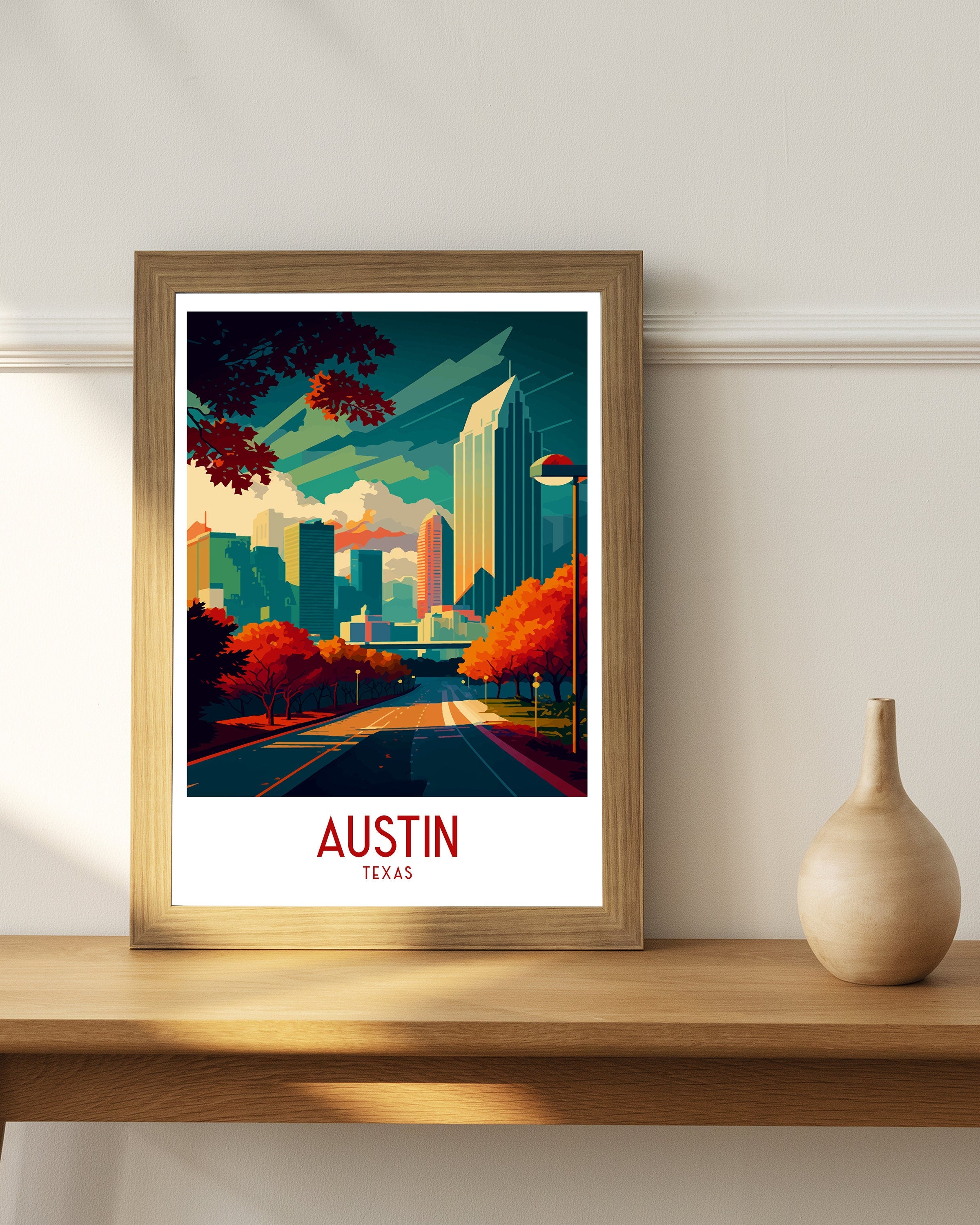 Austin Texas Travel Print Austin Wall Decor Texas Illustration Travel Poster Austin Texas Home Decor Gift For Texas Austin Cityscape Print