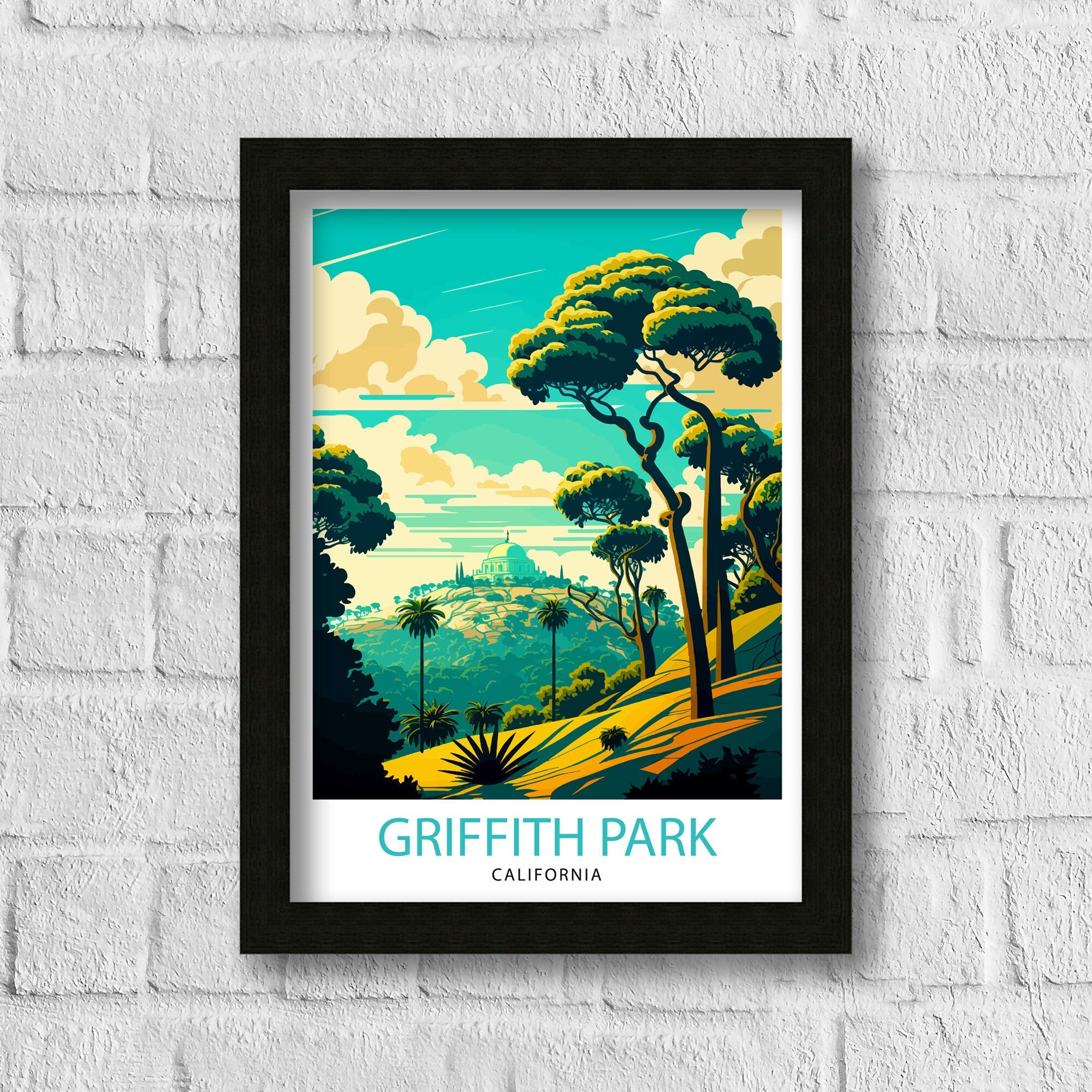 Griffith Park Travel Print| California Wall Art Griffith Observatory Illustration Los Angeles Travel Poster Gift for Griffith Park Hikers