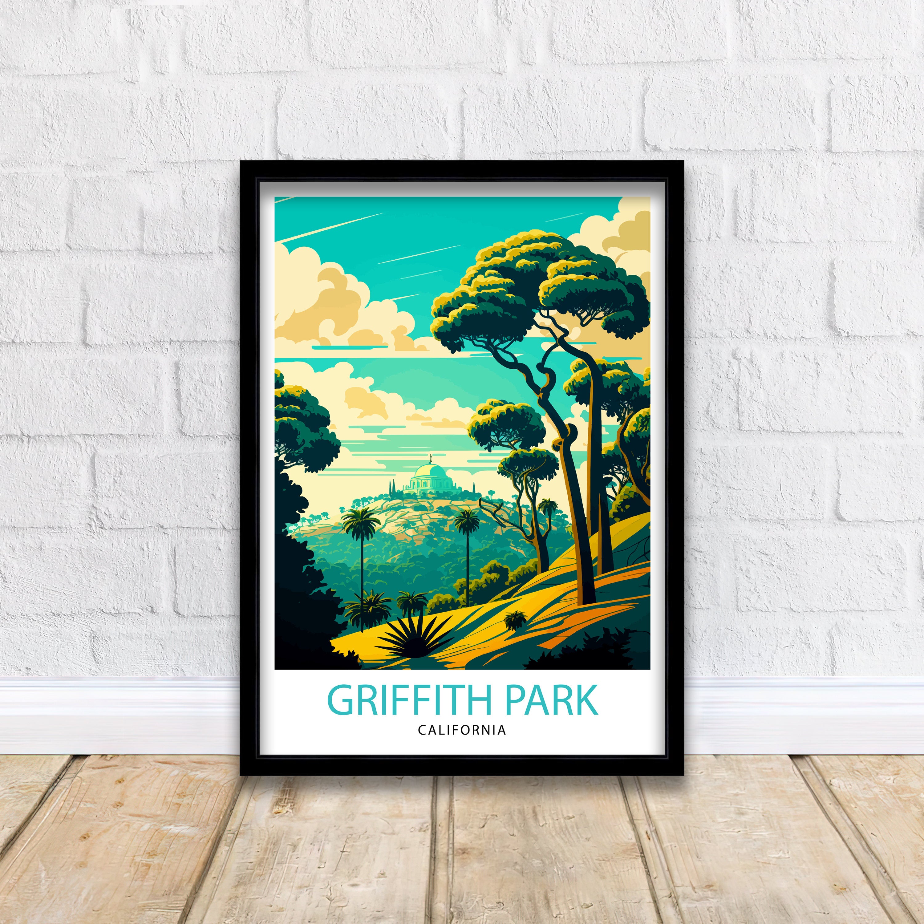 Griffith Park Travel Print| California Wall Art Griffith Observatory Illustration Los Angeles Travel Poster Gift for Griffith Park Hikers