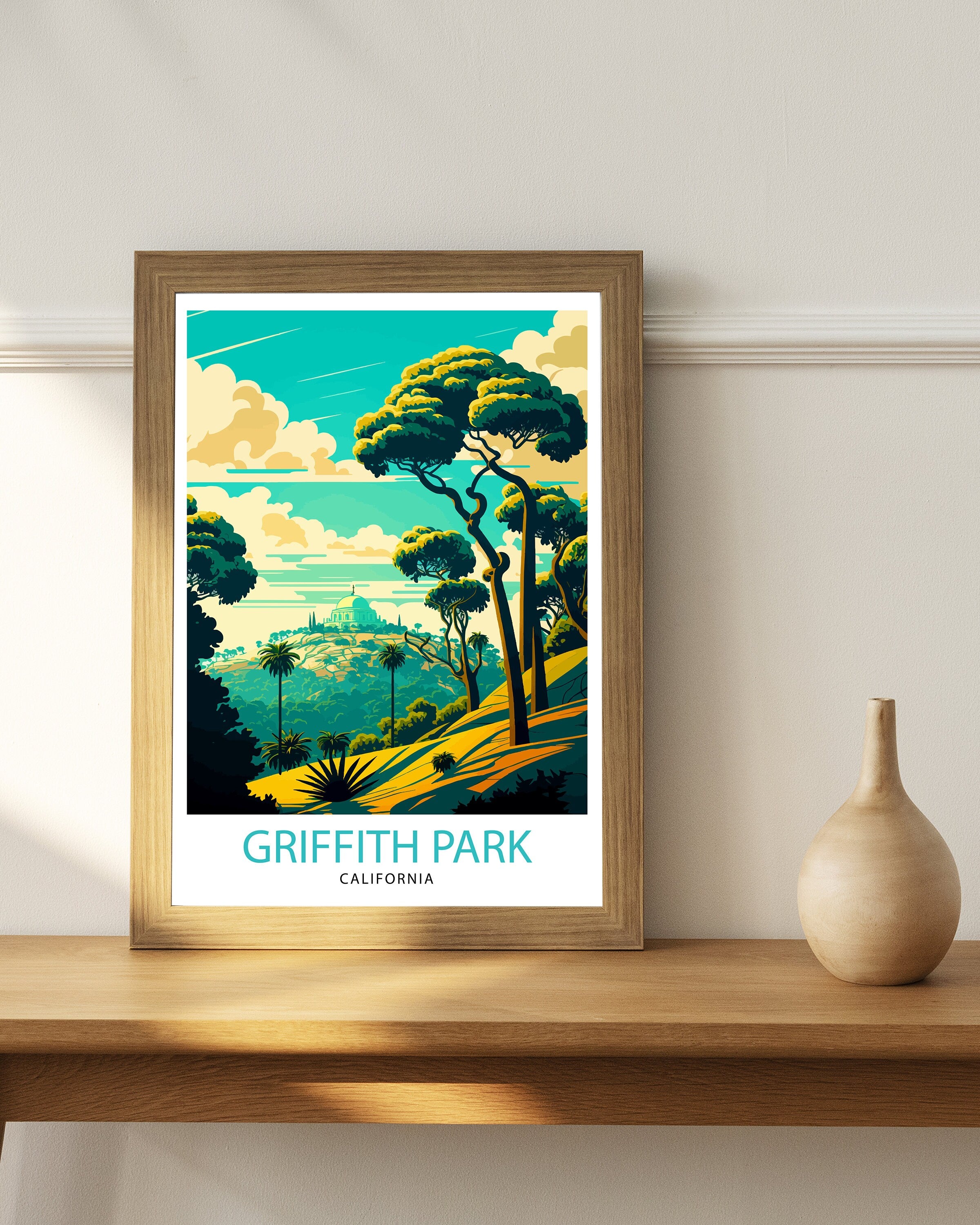 Griffith Park Travel Print| California Wall Art Griffith Observatory Illustration Los Angeles Travel Poster Gift for Griffith Park Hikers