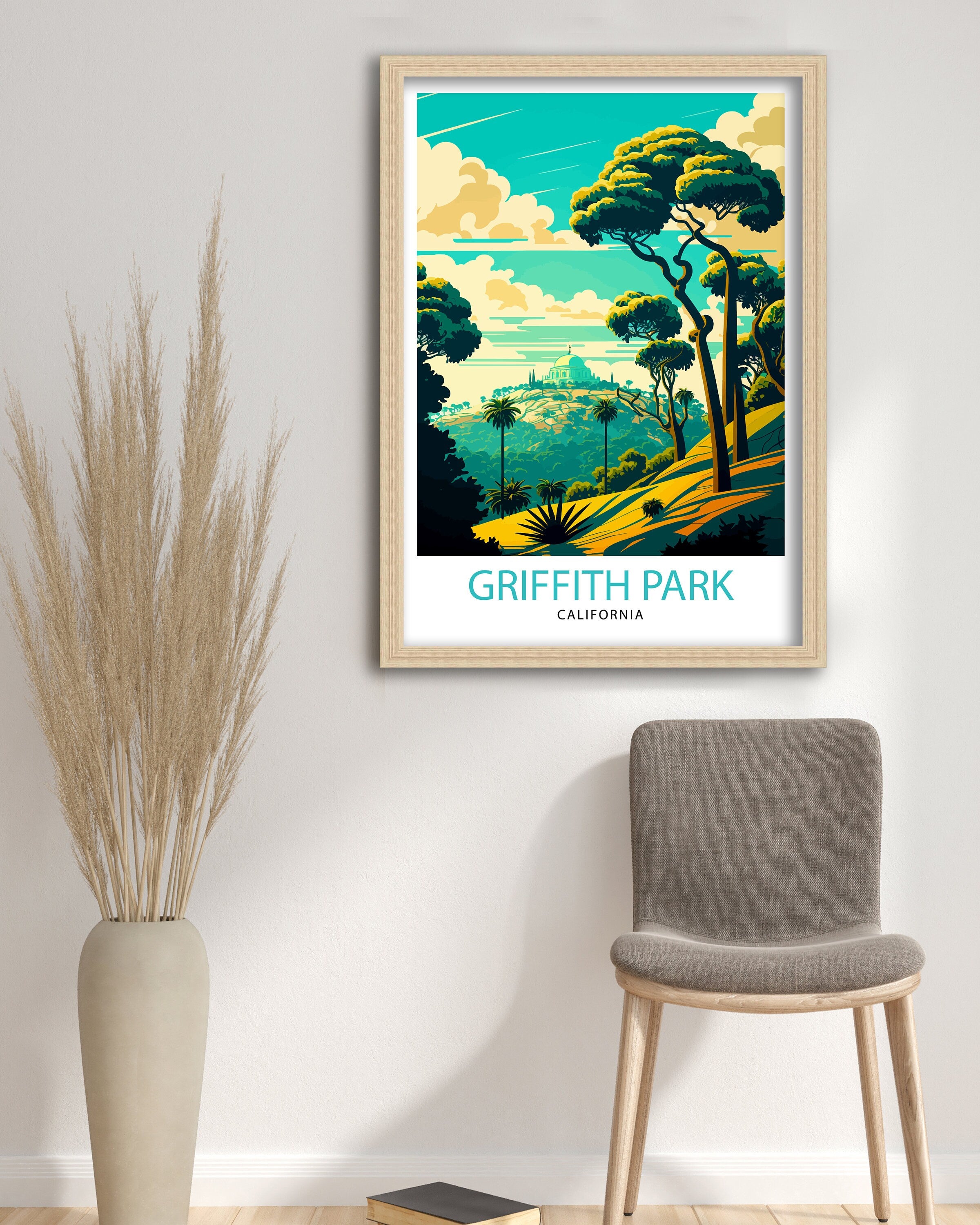 Griffith Park Travel Print| California Wall Art Griffith Observatory Illustration Los Angeles Travel Poster Gift for Griffith Park Hikers