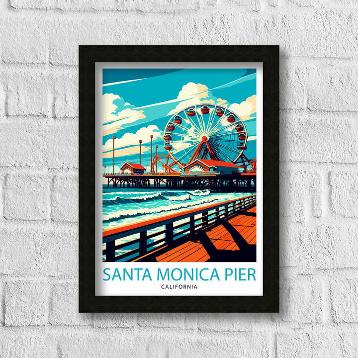Santa Monica Pier Travel Print California Beach Wall Art Santa Monica Pier Illustration Travel Poster Gift For Santa Monica Beach Home Decor
