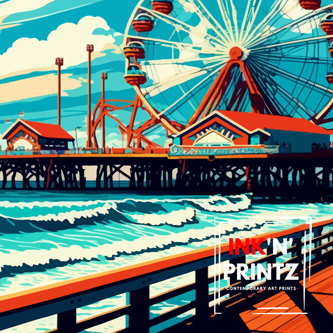 Santa Monica Pier Travel Print California Beach Wall Art Santa Monica Pier Illustration Travel Poster Gift For Santa Monica Beach Home Decor