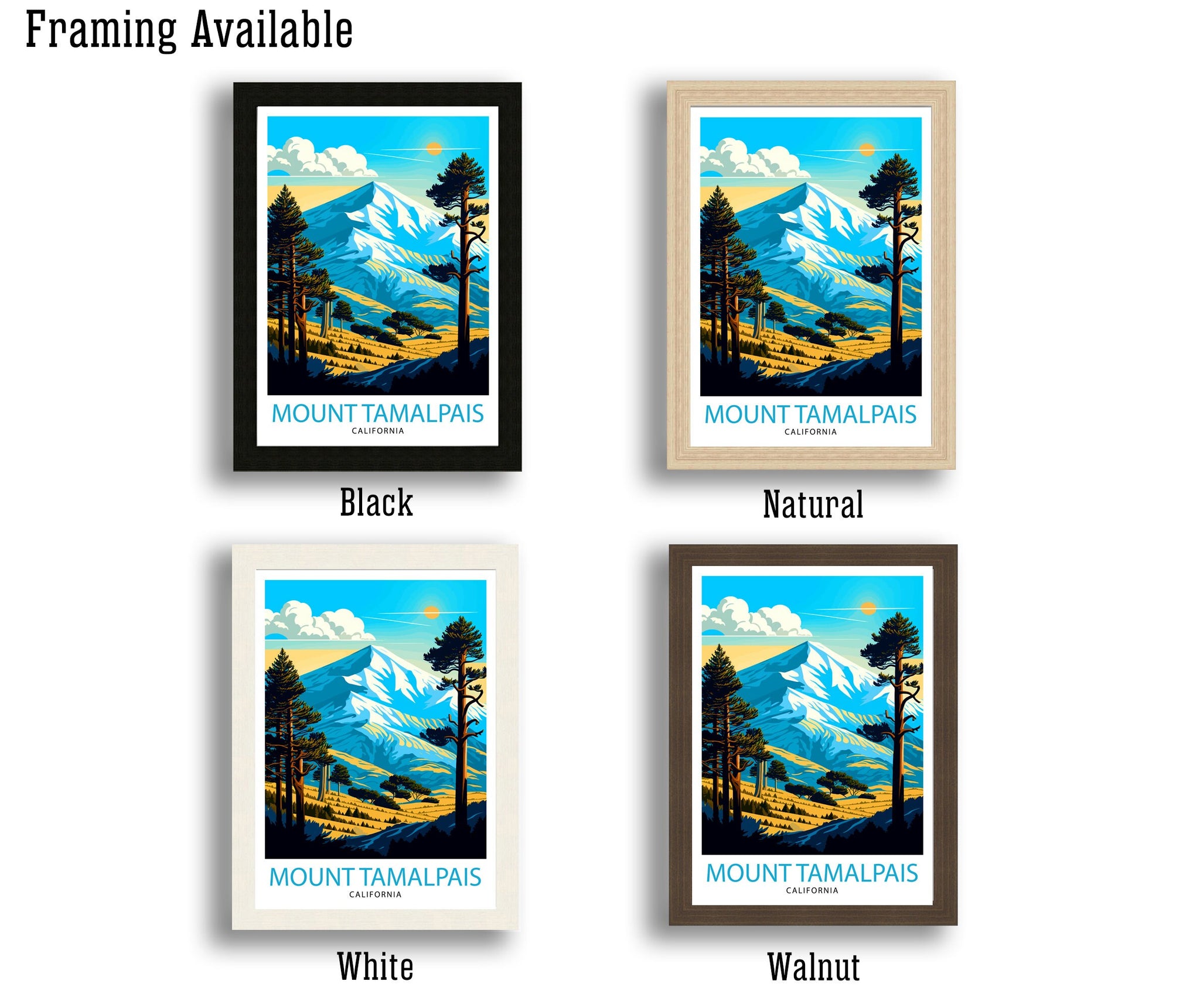 Mount Tamalpais Travel Print| California Wall Art Mount Tamalpais Poster Mountain Landscape Travel Poster California Decor, Nature Print