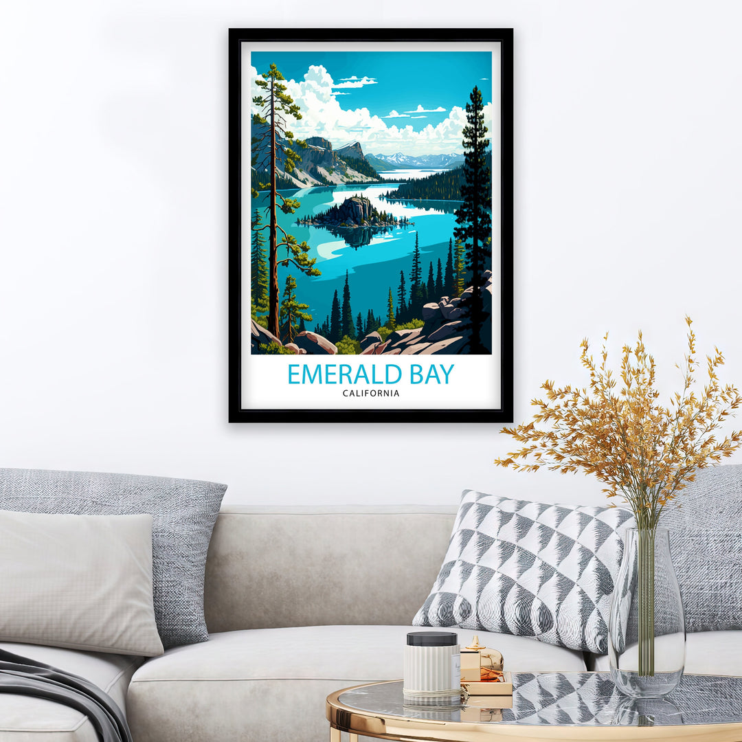 Emerald Bay Travel Print| Lake Tahoe Wall Art Emerald Bay Home Deco Lake Tahoe Travel Poster Emerald Bay Illustration Lake Tahoe Gift