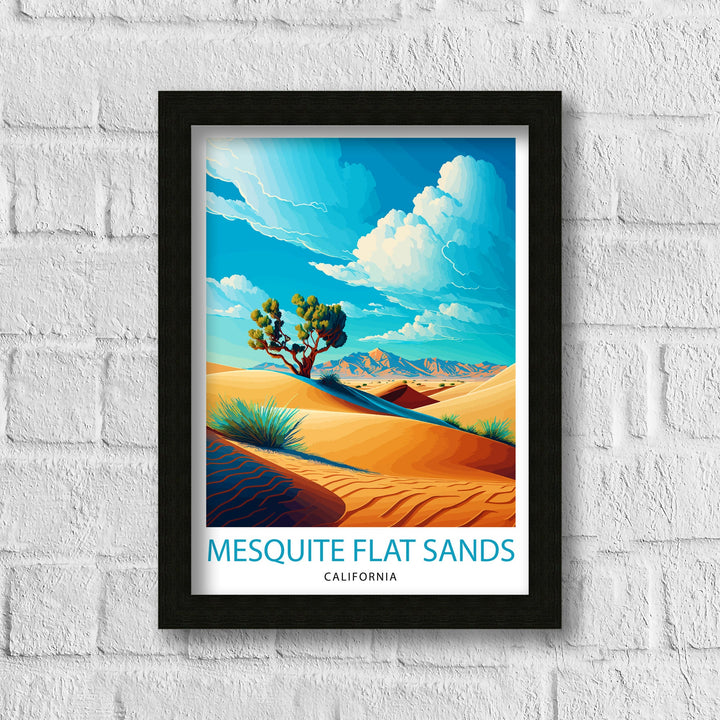 Mesquite Flat Sands Travel Print| Death Valley Wall Decor Mesquite Flat Sand Dunes Illustration Desert Landscape Travel Poster Gift
